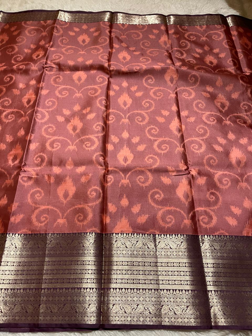 RADHIKA POCHAMPALLY - DARK BROWN DUAL TONE SAREE