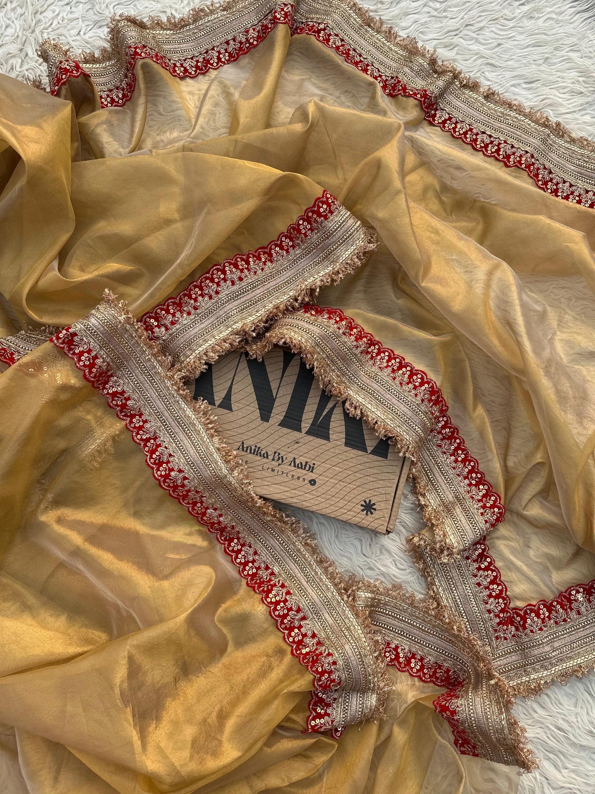 TISSUE LUXE-GOLD&RED SAREE