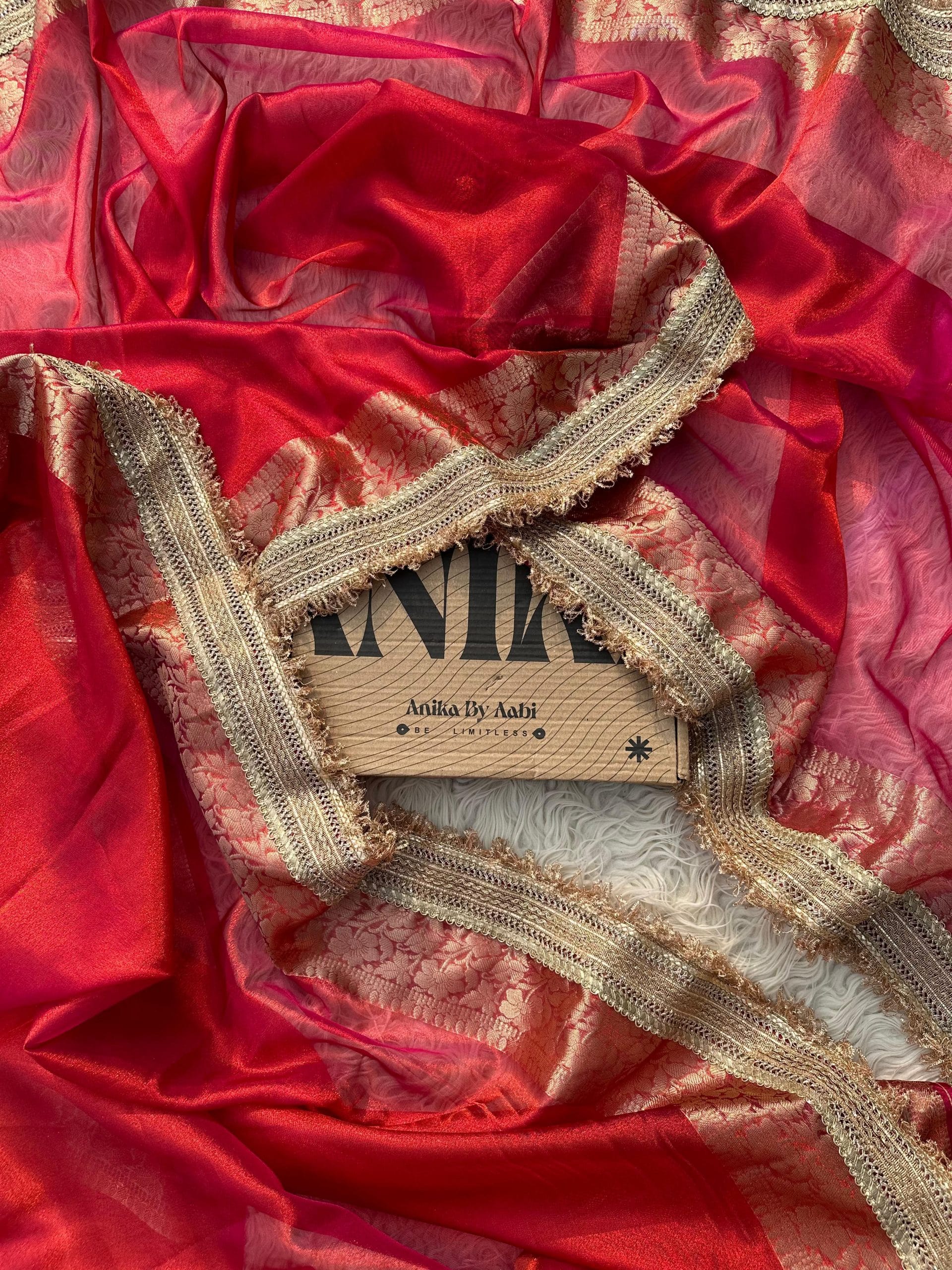 TISSUE LUXE-DARK PINKISH RED DUAL TONE SAREE