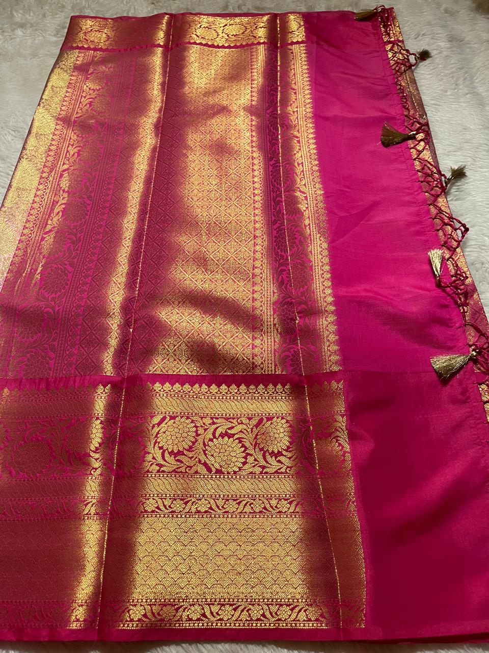 ROYAL TISSUE BANARASI-ROSEGOLD SAREE
