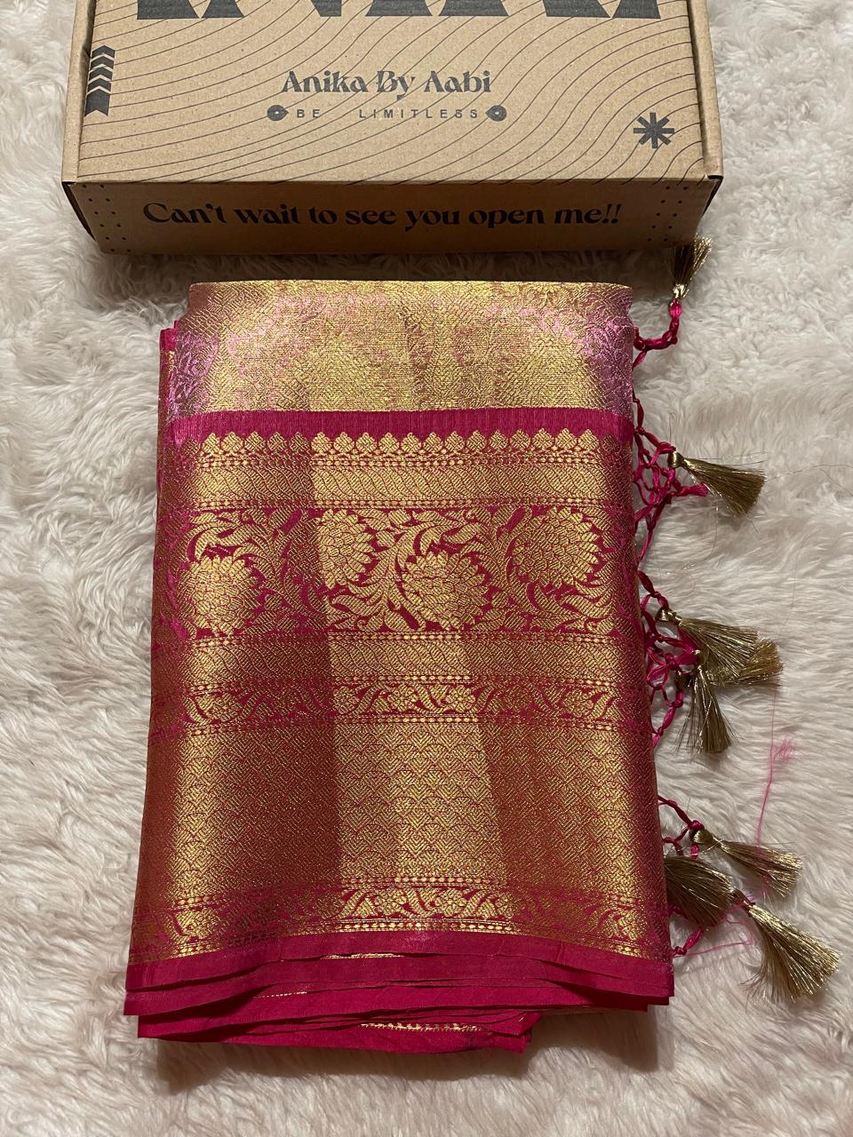 ROYAL TISSUE BANARASI-ROSEGOLD SAREE