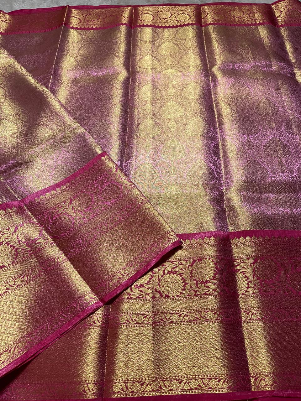 ROYAL TISSUE BANARASI-ROSEGOLD SAREE