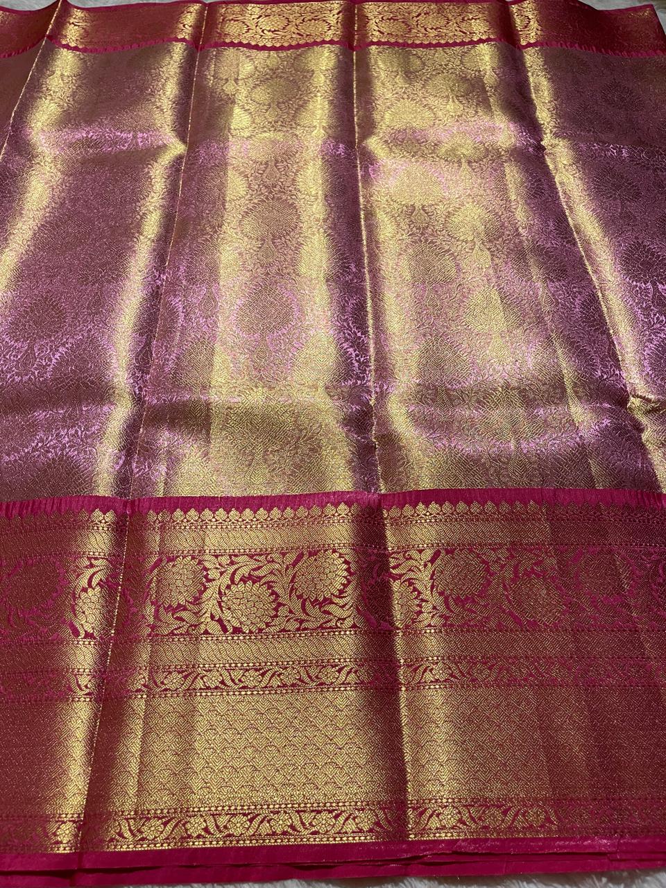 ROYAL TISSUE BANARASI-ROSEGOLD SAREE