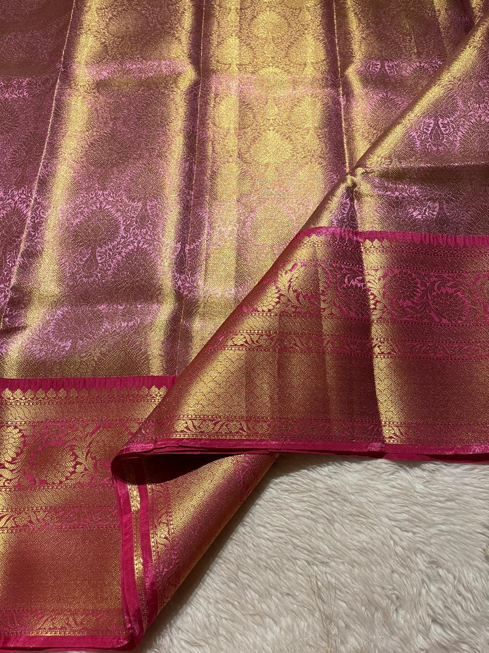 ROYAL TISSUE BANARASI-ROSEGOLD SAREE