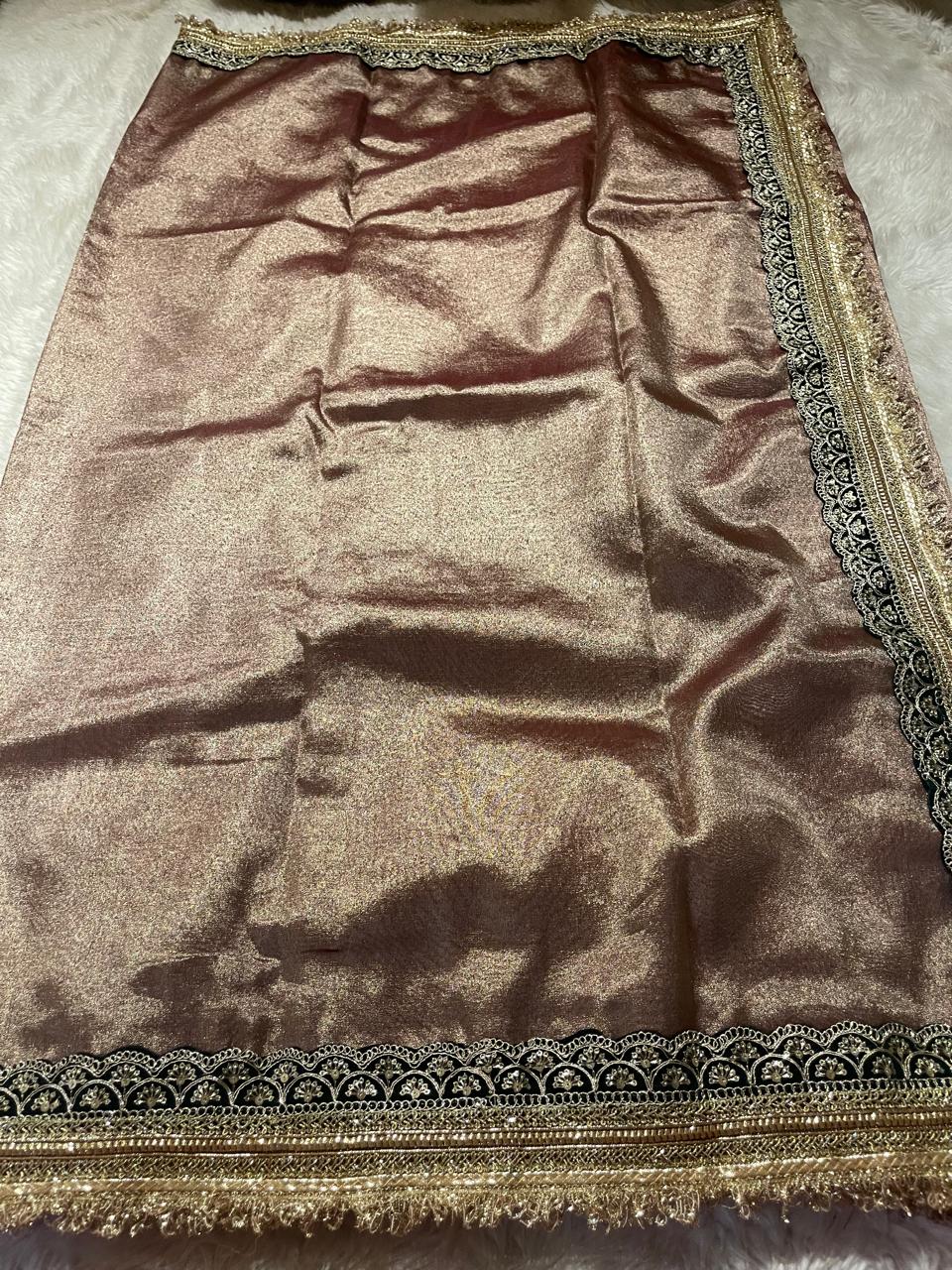 TISSUE LUXE SAREE - COFFEE