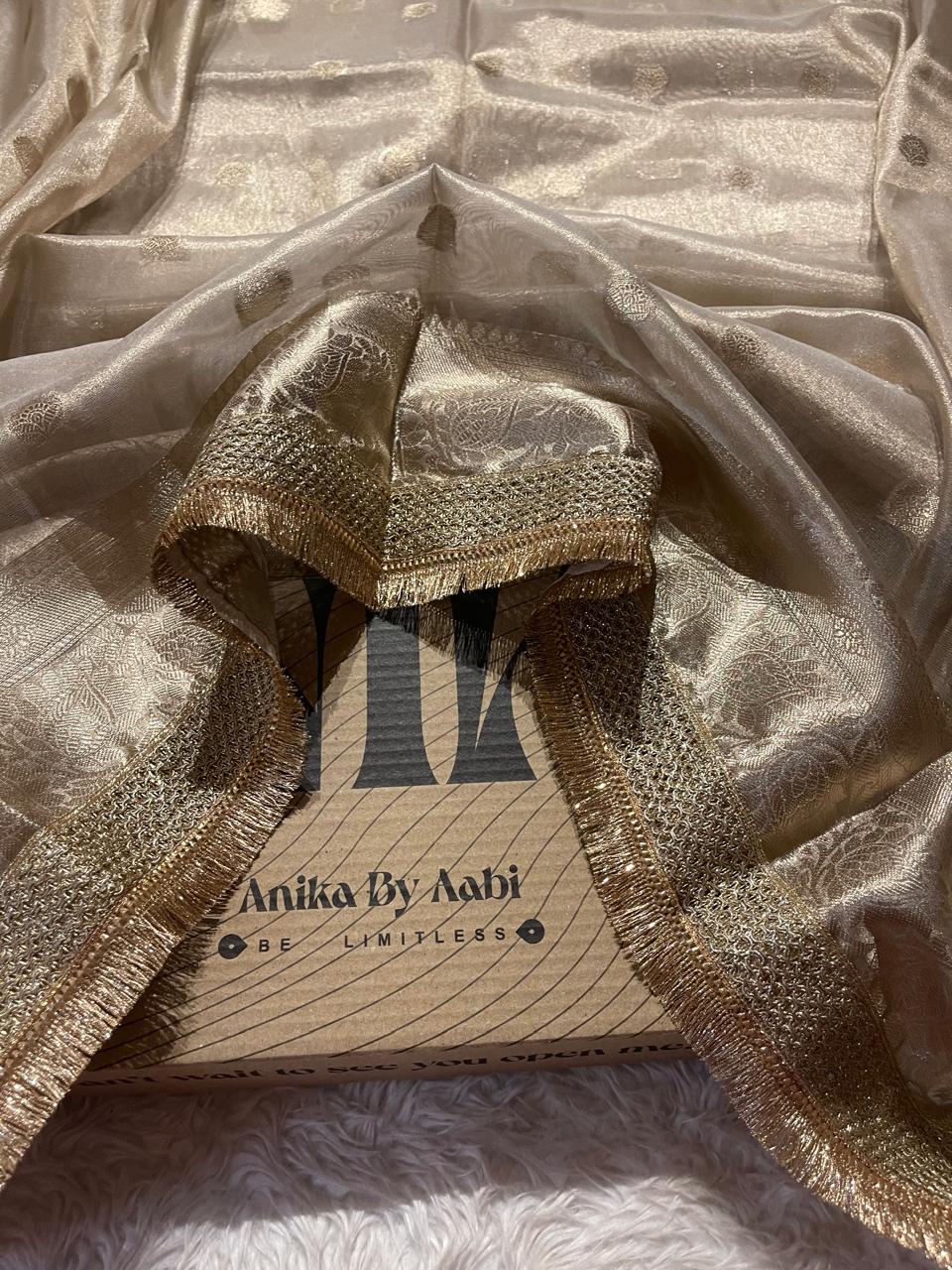 TISSUE LUXE-BEIGE GOLD SAREE