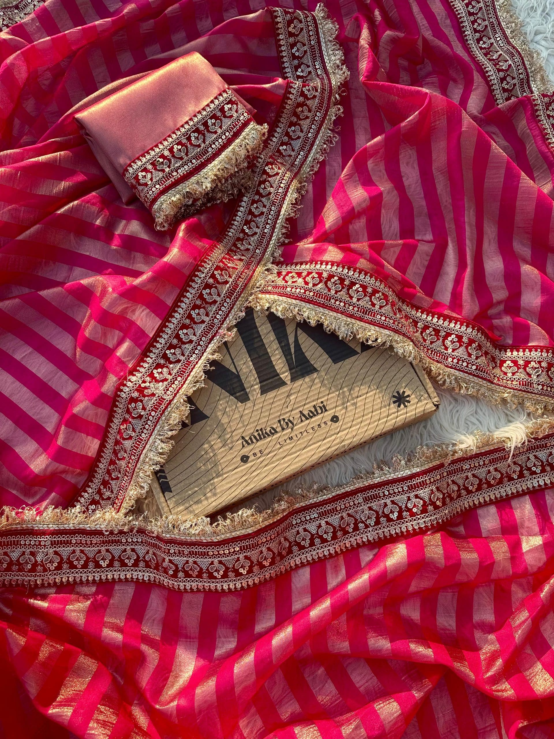 TISSUE LUXE - RANIPINK STRIPE SAREE