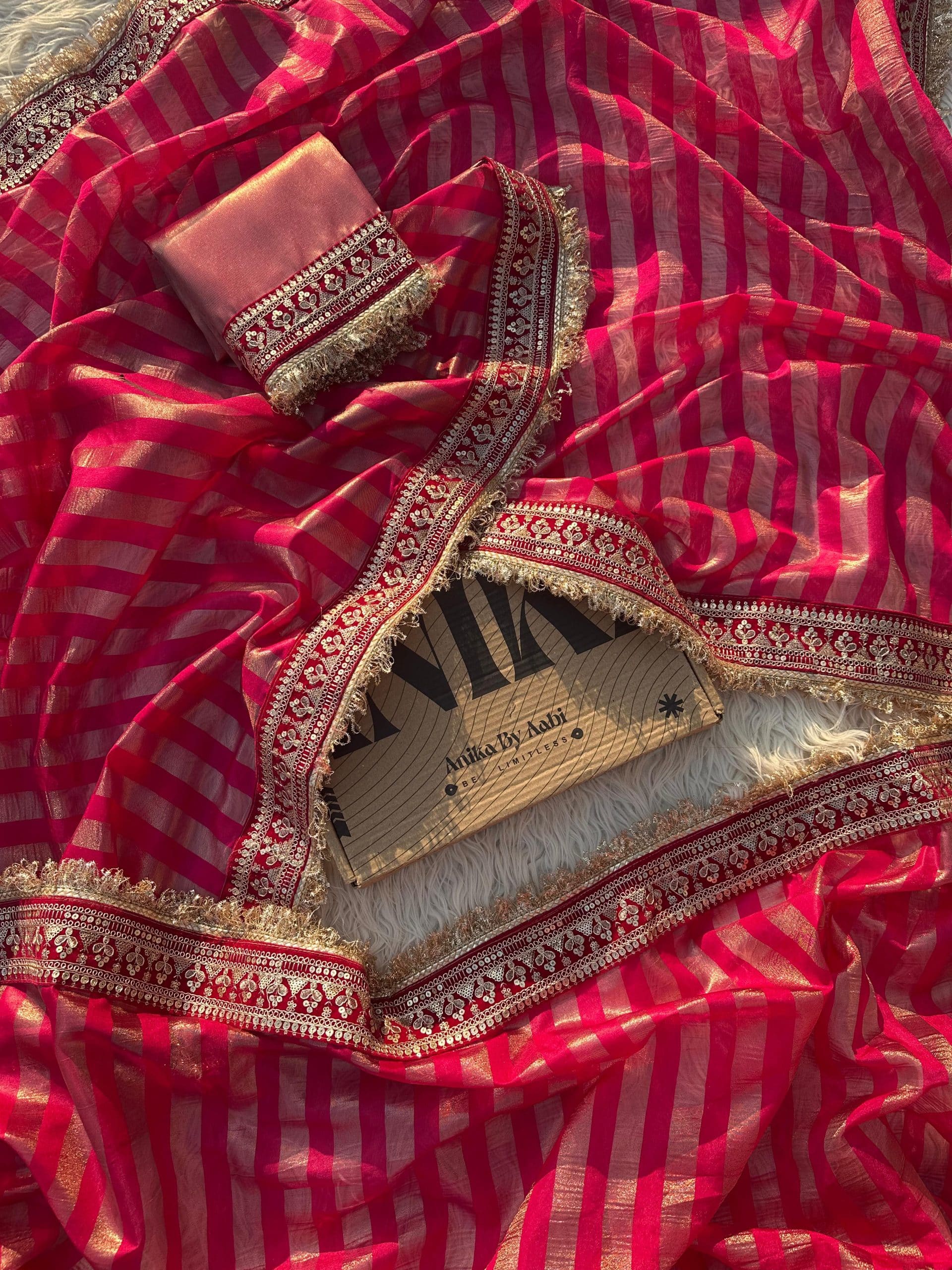 TISSUE LUXE - RANIPINK STRIPE SAREE