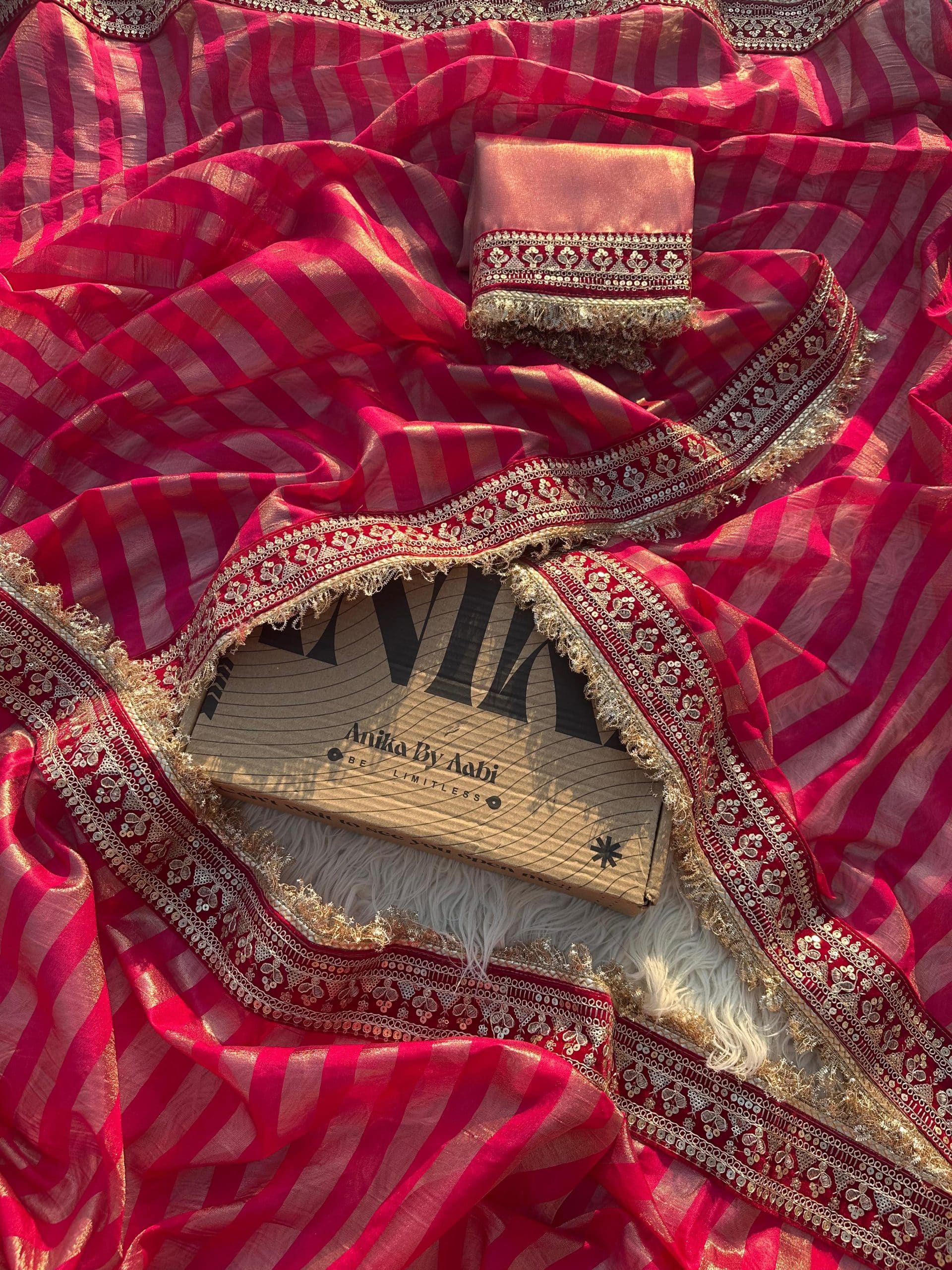 TISSUE LUXE - RANIPINK STRIPE SAREE