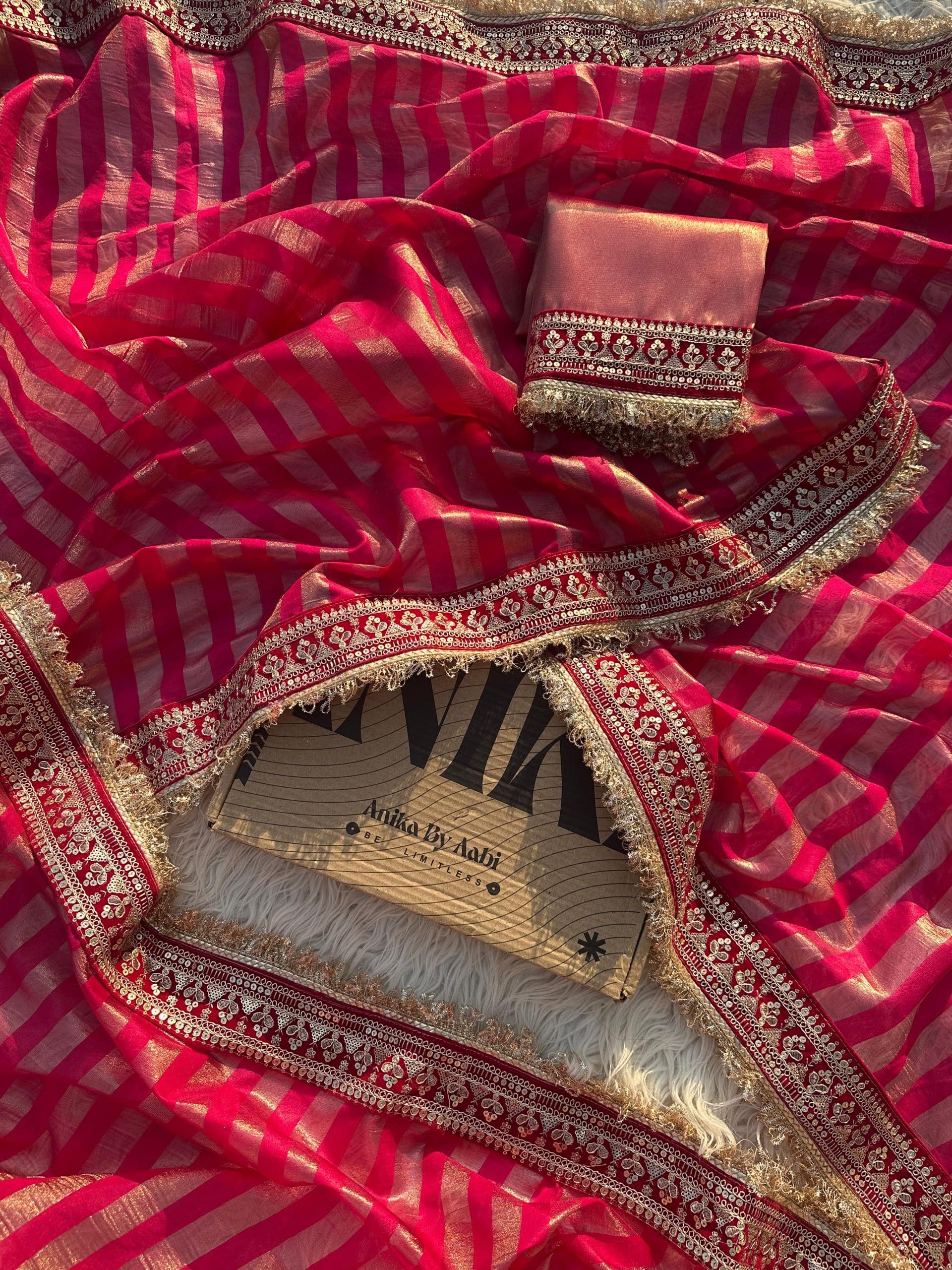 TISSUE LUXE - RANIPINK STRIPE SAREE