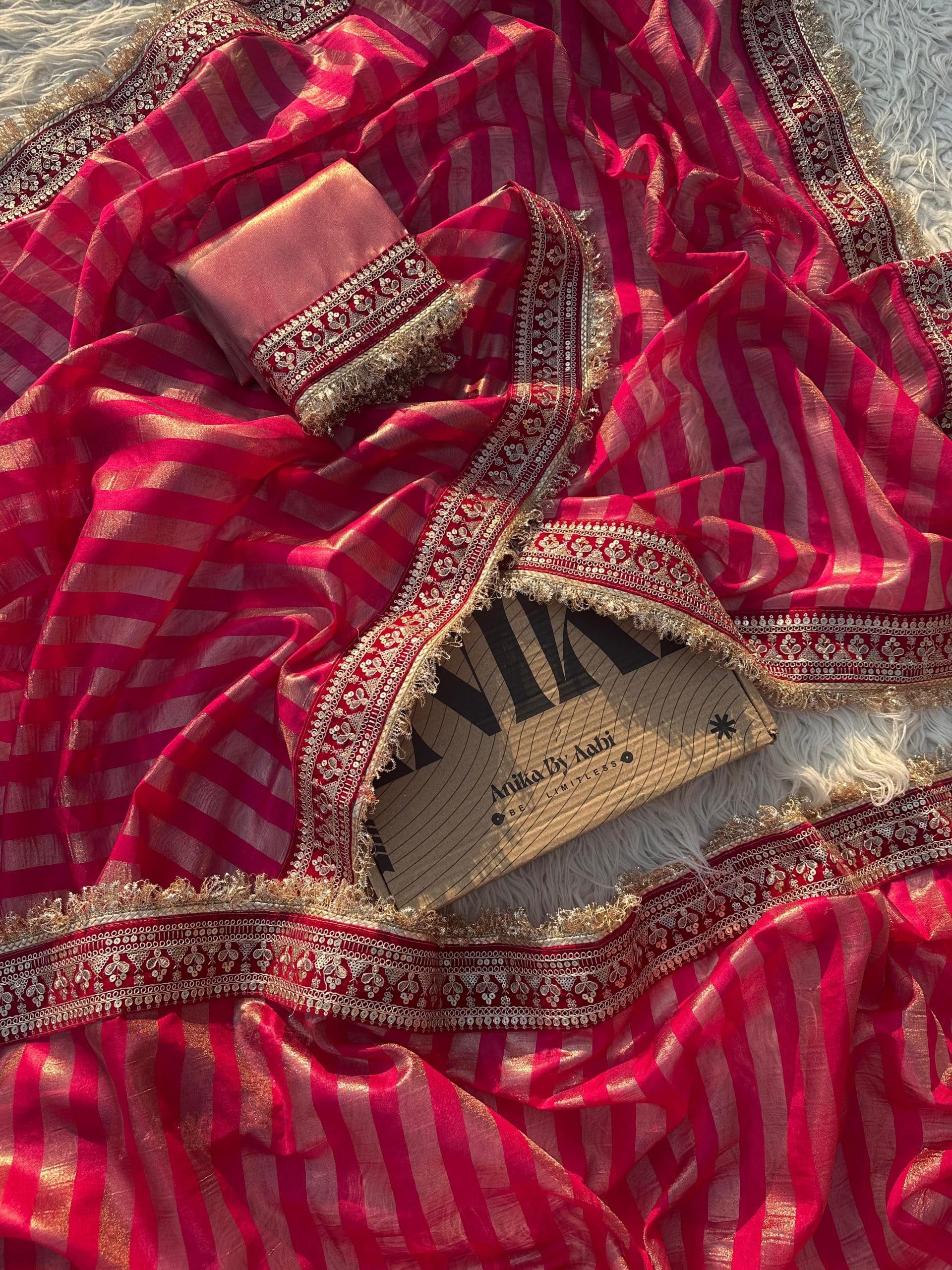TISSUE LUXE - RANIPINK STRIPE SAREE