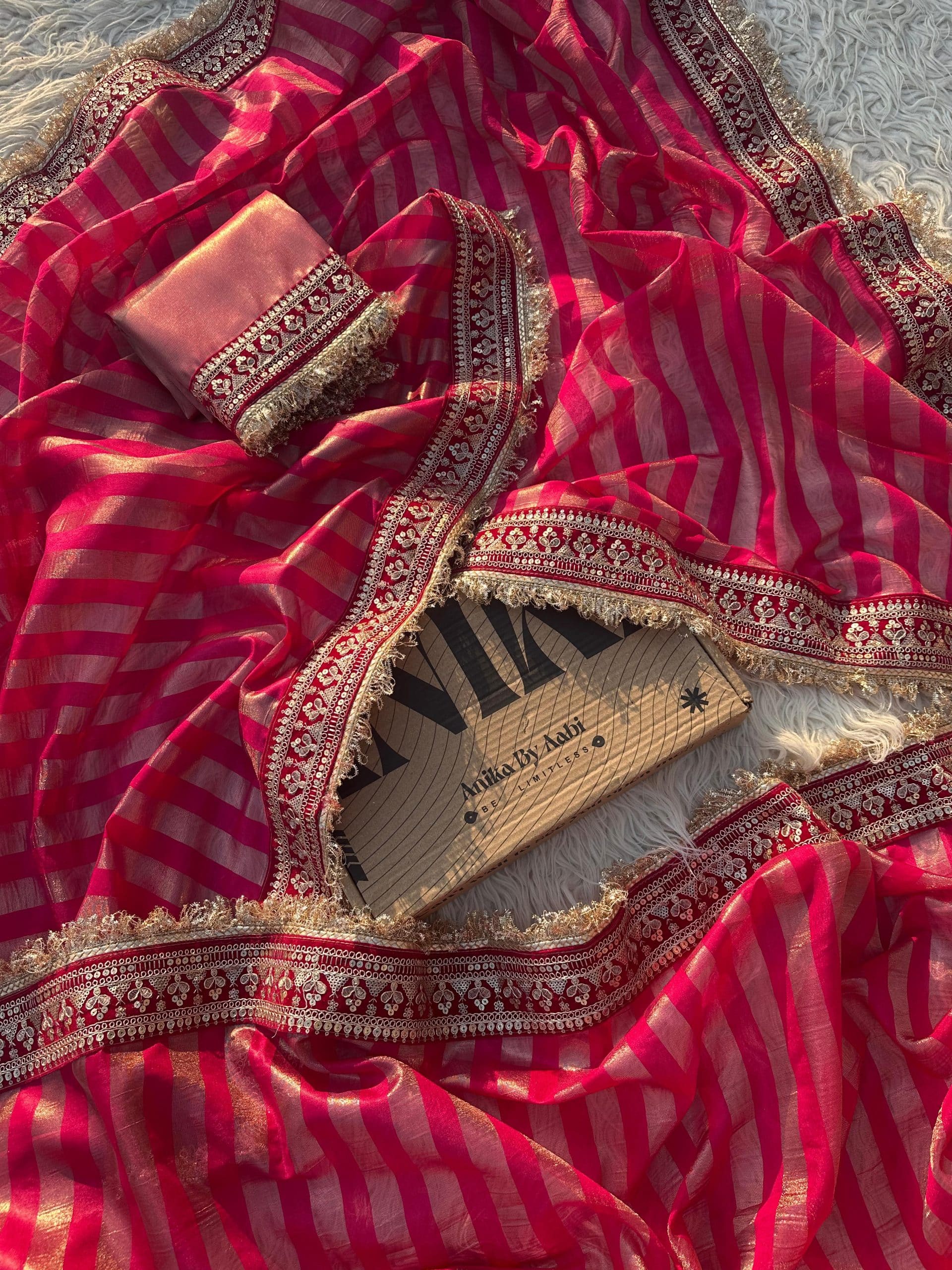 TISSUE LUXE - RANIPINK STRIPE SAREE