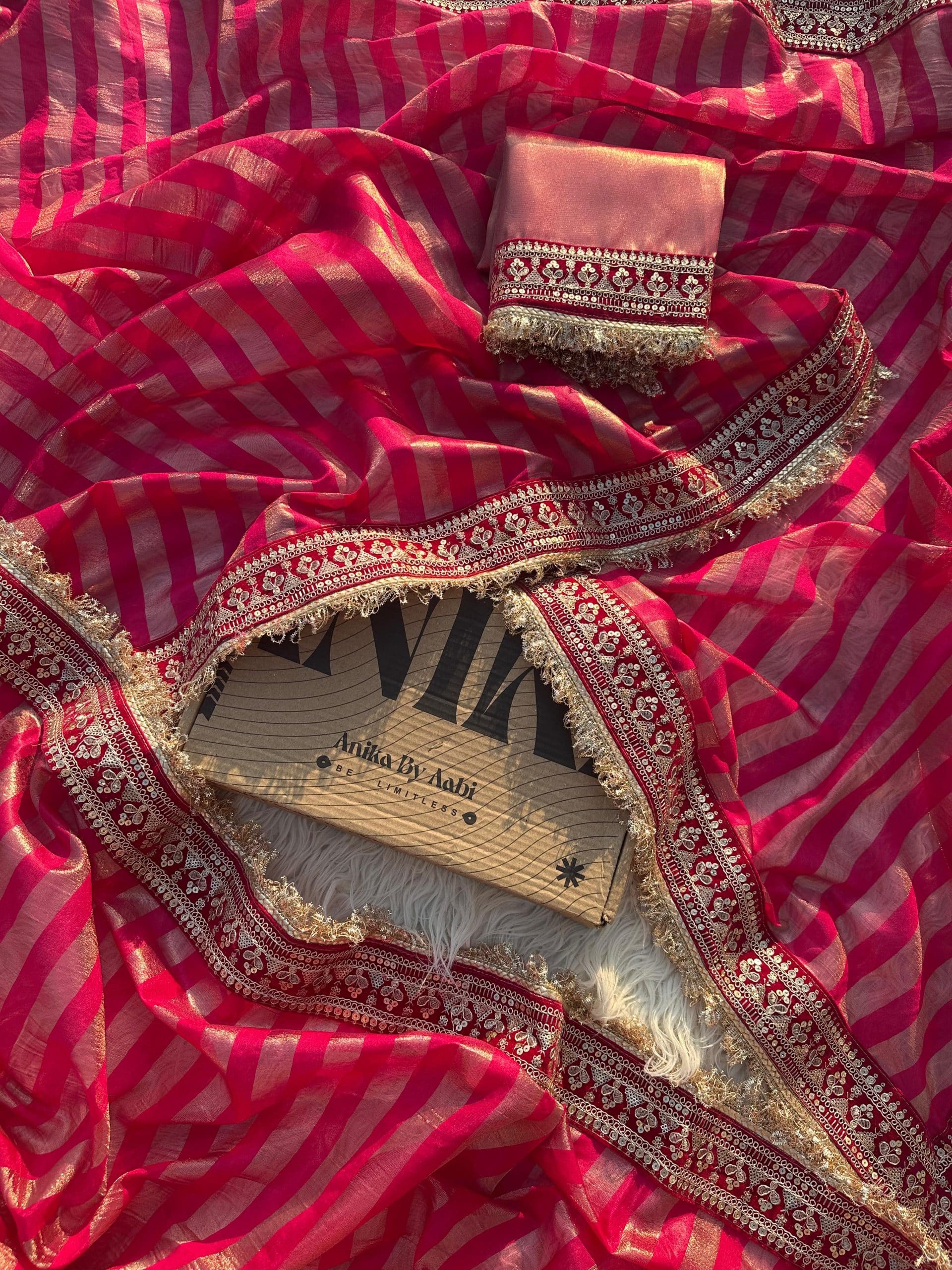 TISSUE LUXE - RANIPINK STRIPE SAREE