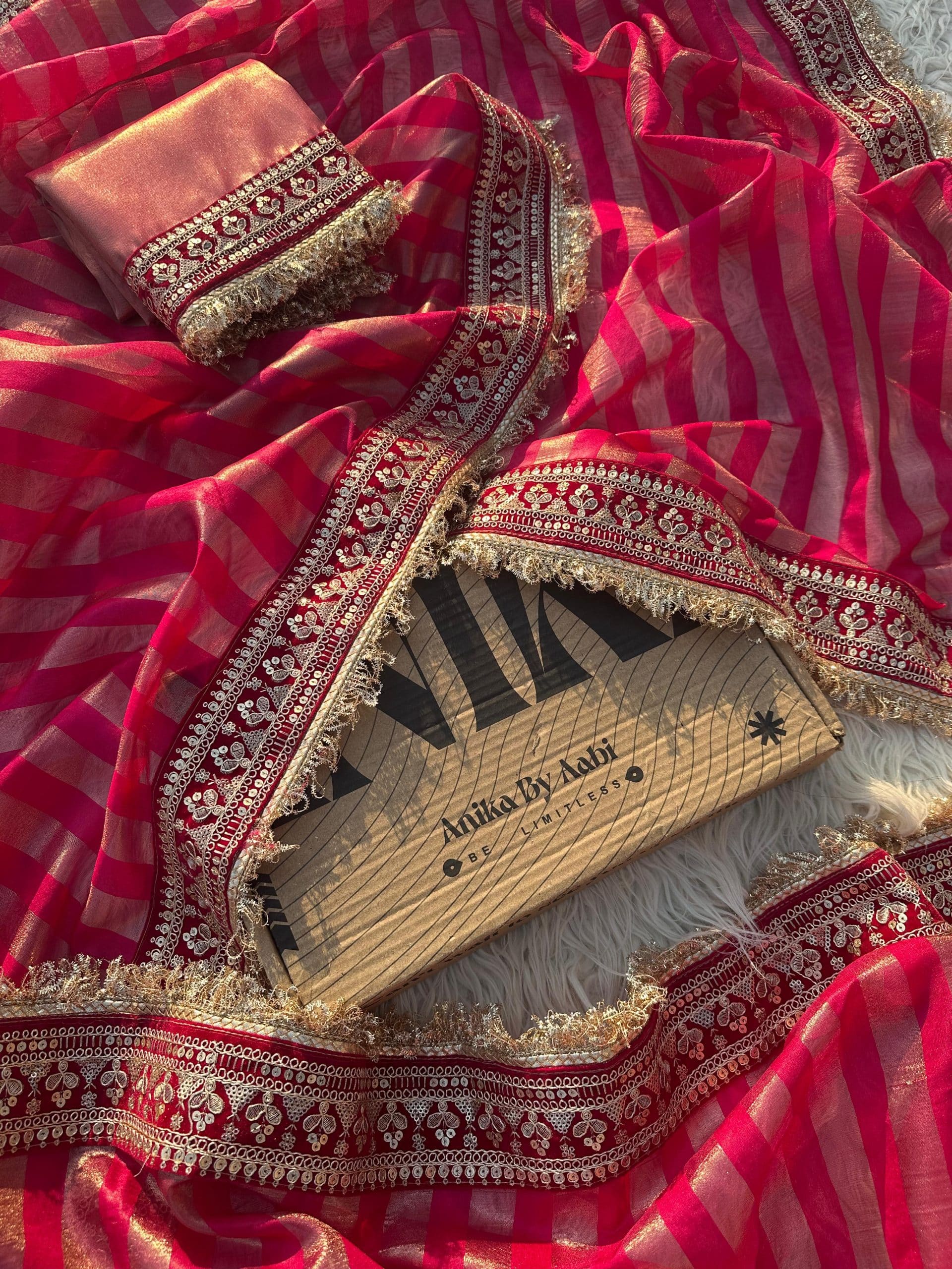 TISSUE LUXE - RANIPINK STRIPE SAREE