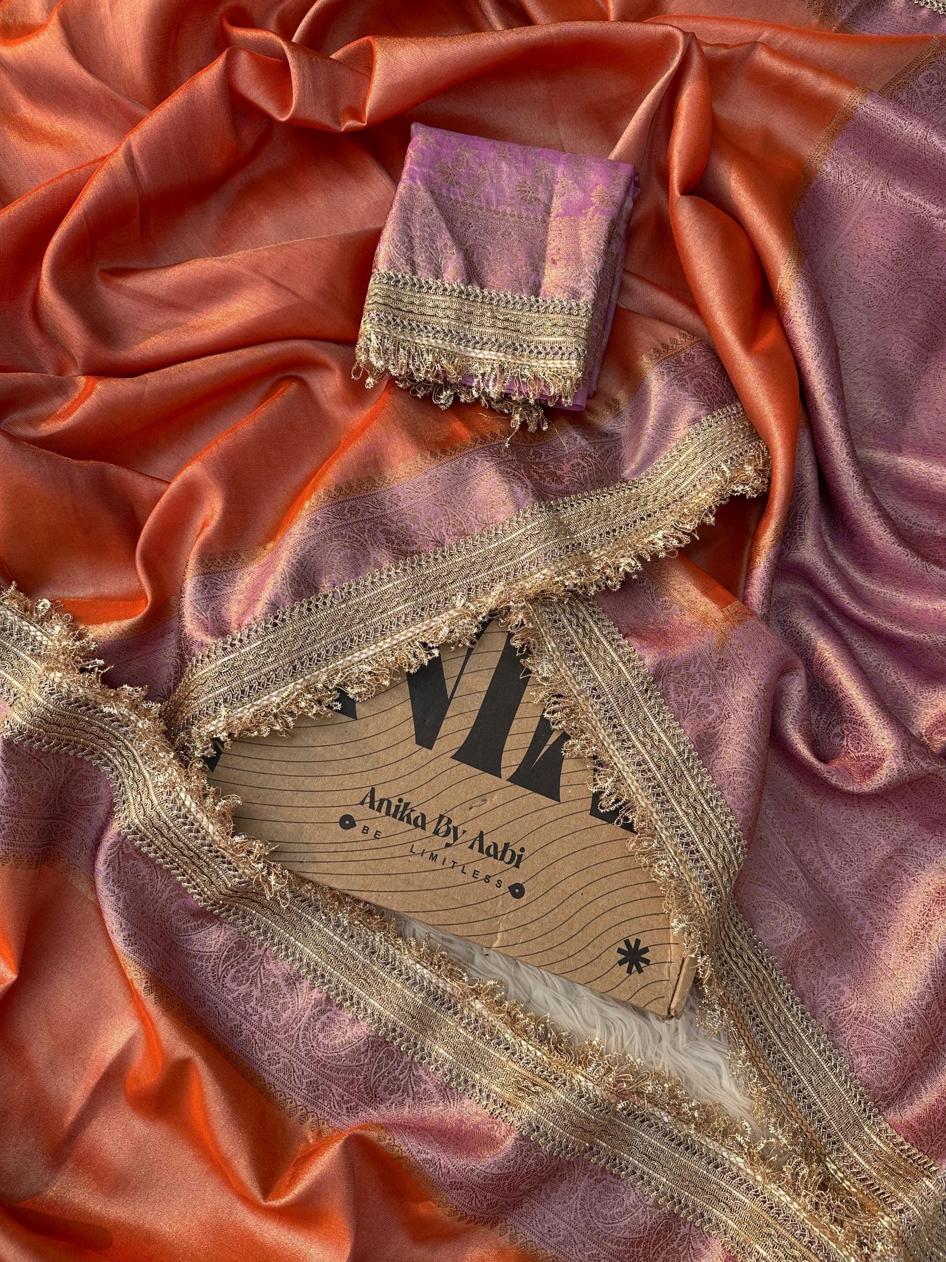 TISSUE LACE - DARK PEACH SAREE