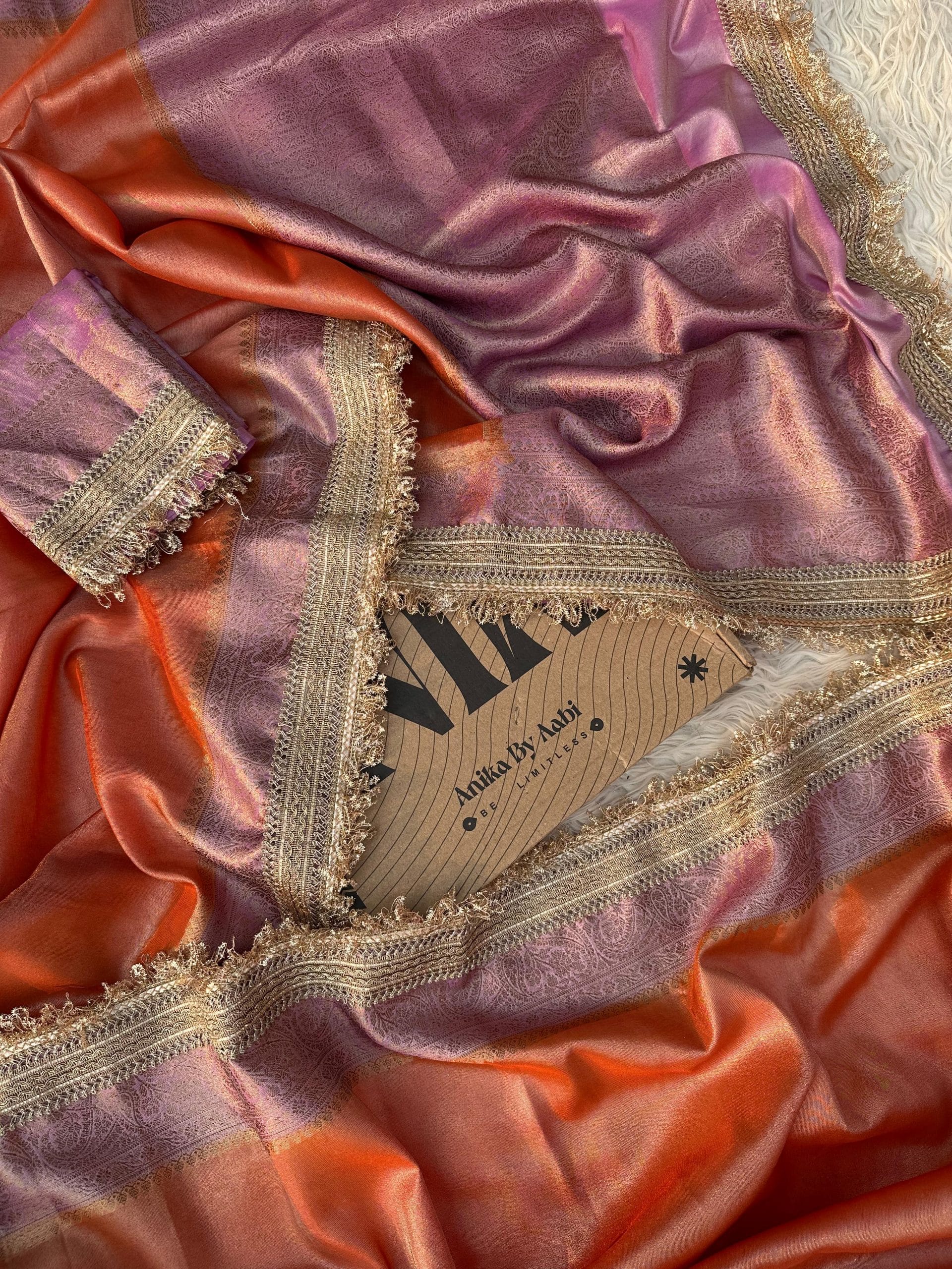 TISSUE LACE - DARK PEACH SAREE