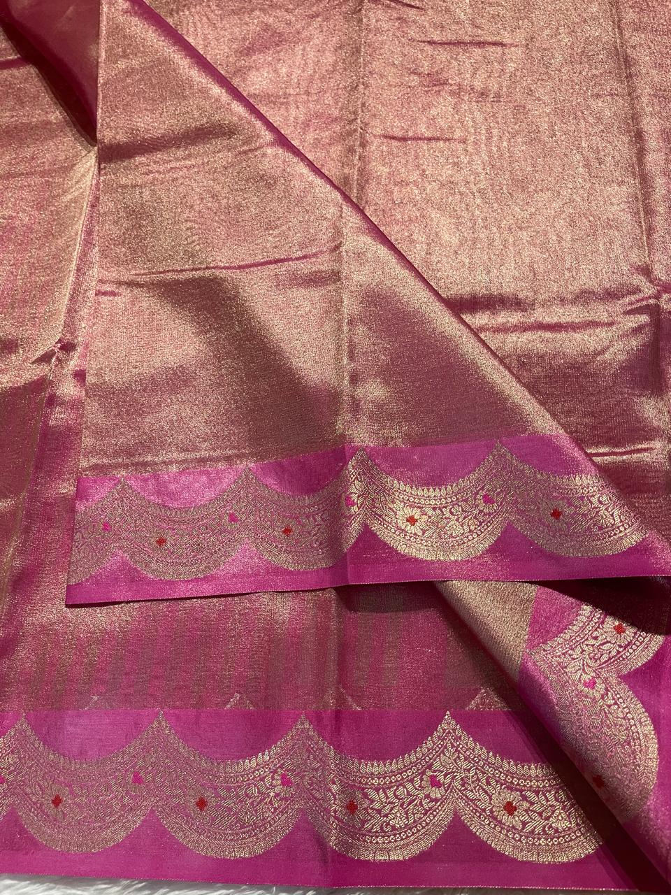 SCALLOP TISSUE SAREE-PINK