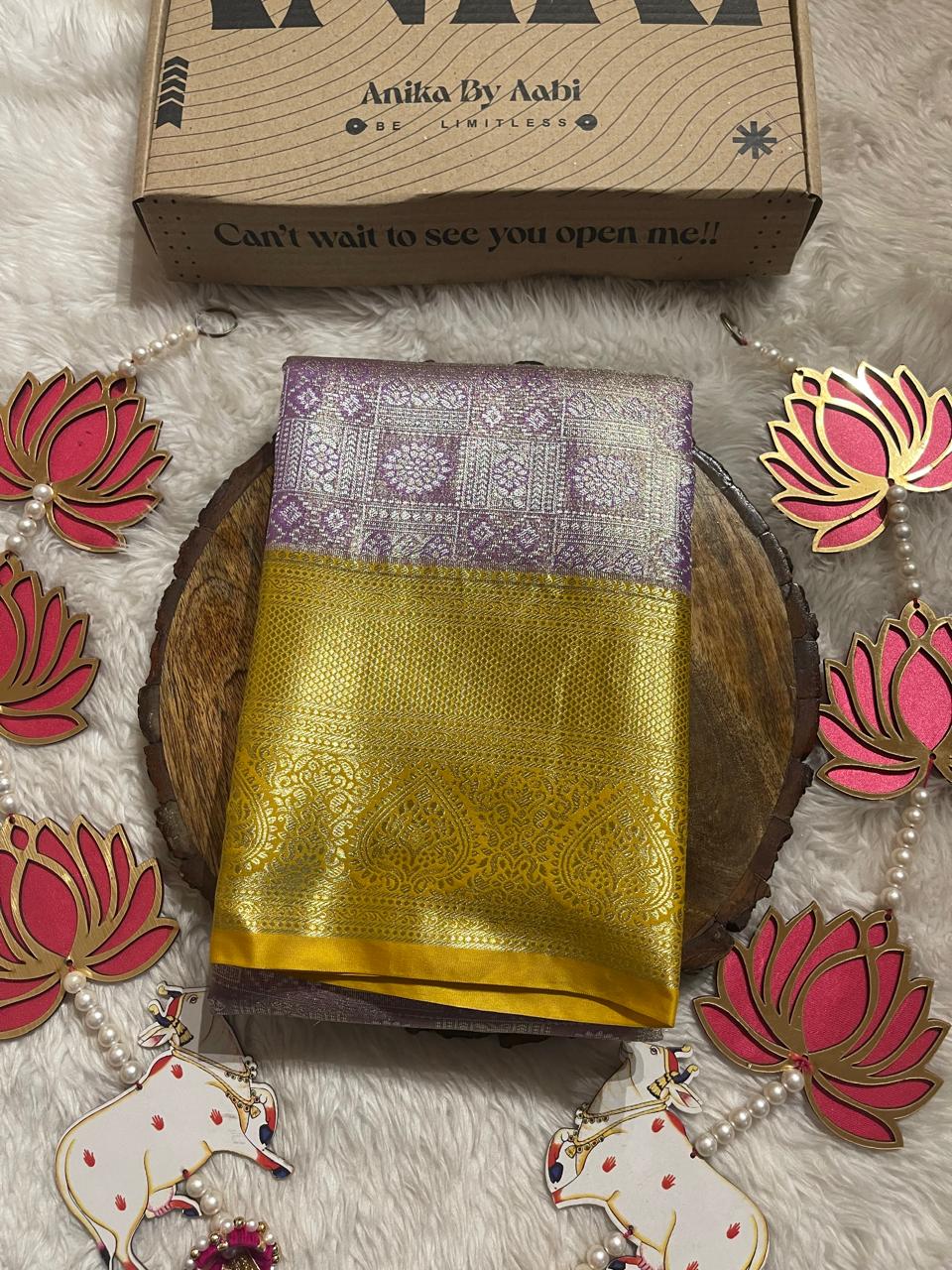 SWAYAMVARAM-LILAC WITH PASTE YELLOW BRIDAL EDIT SAREE