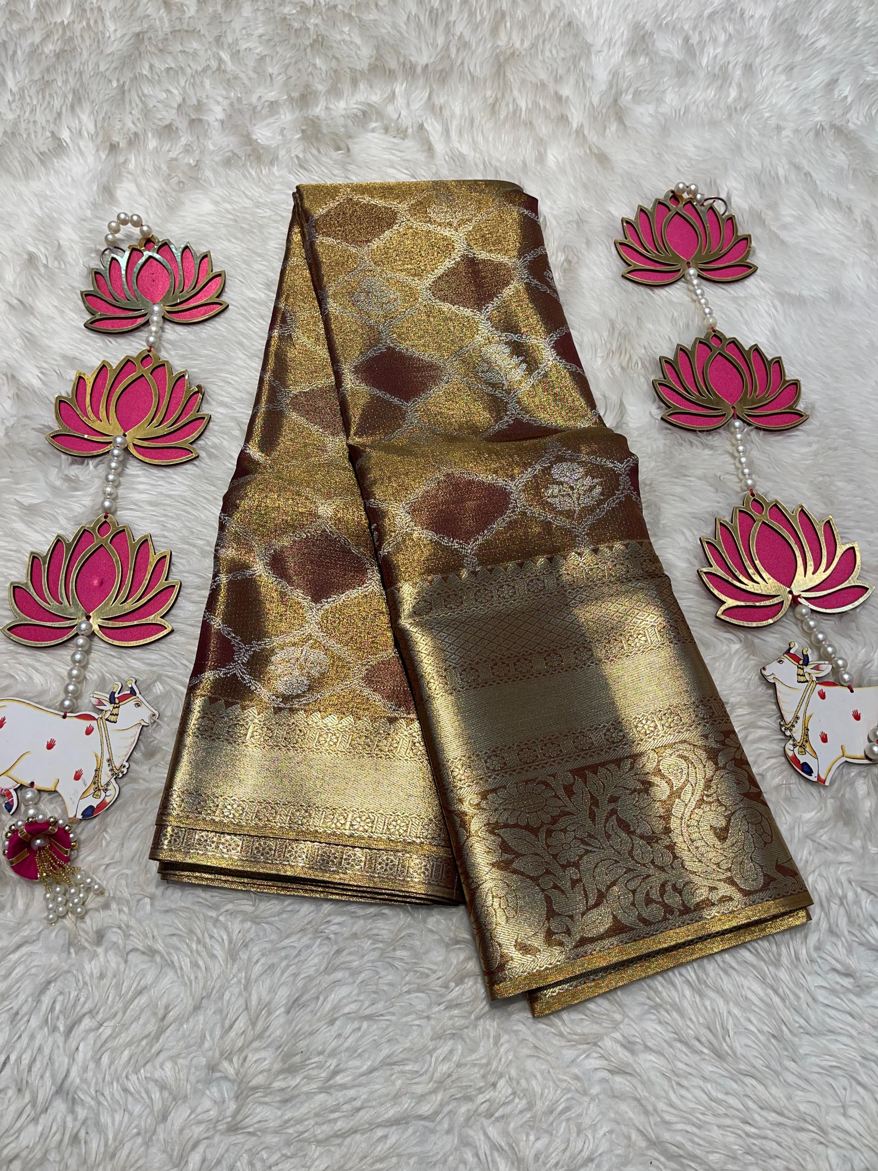 SWAYAMVARAM-BROWN GOLDISH DUAL TONE SAREE