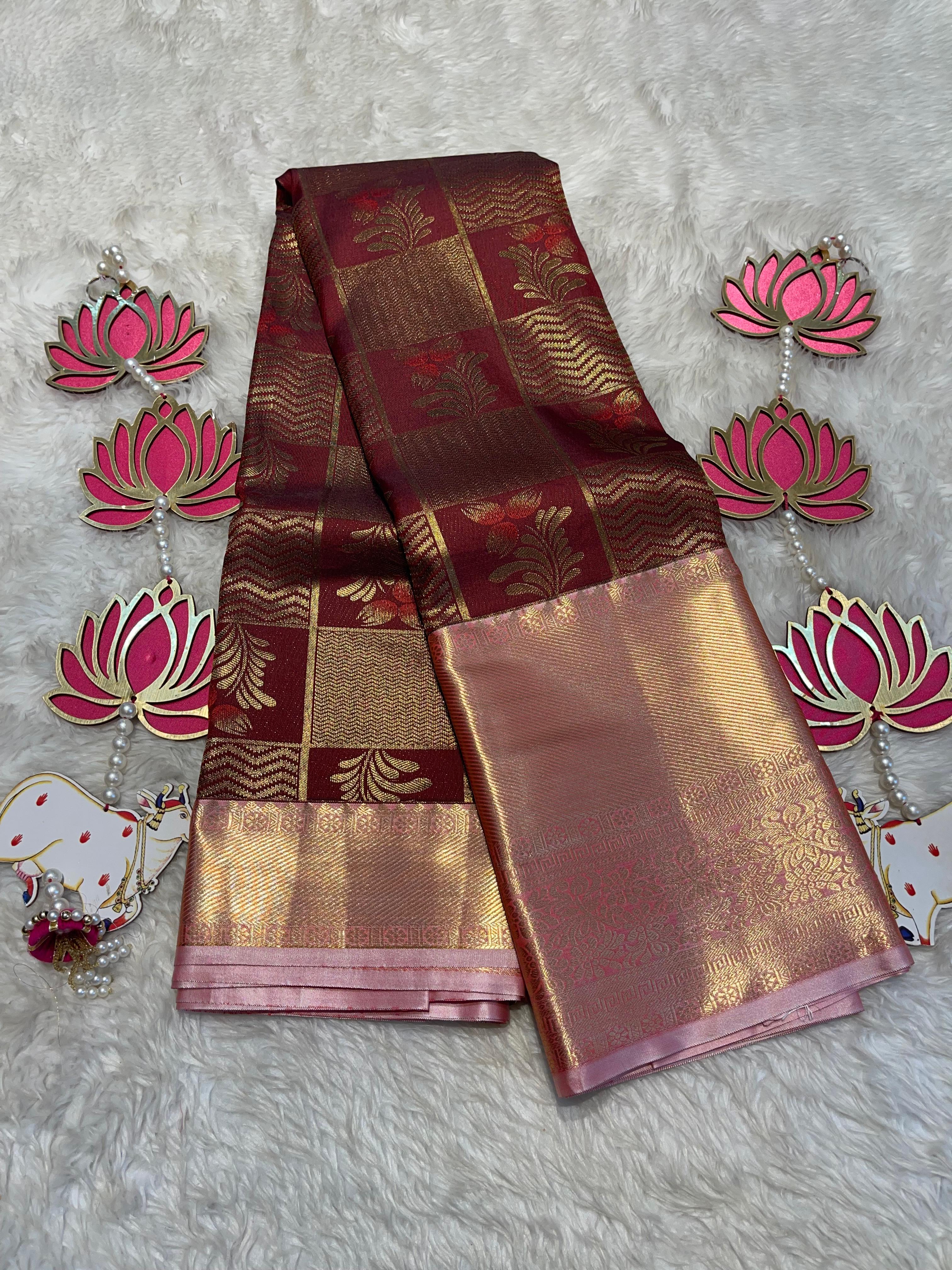SWAYAMVARAM-DEEP MAROON WITH SHADE OF PINK LILAC DUAL TONE SILK SAREE