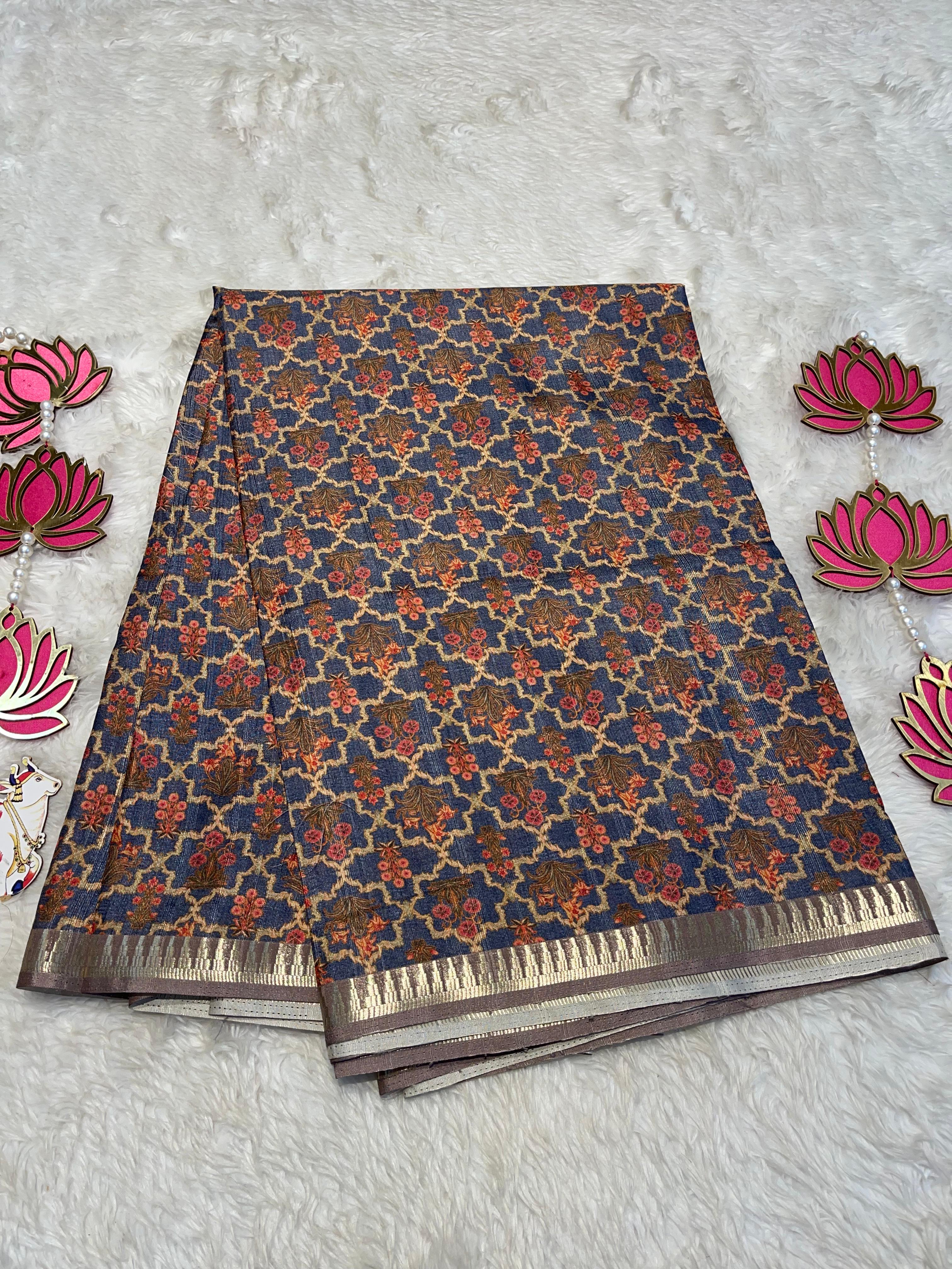 Anika's Semi tussar jute saree with pencil Border - Rathi 05