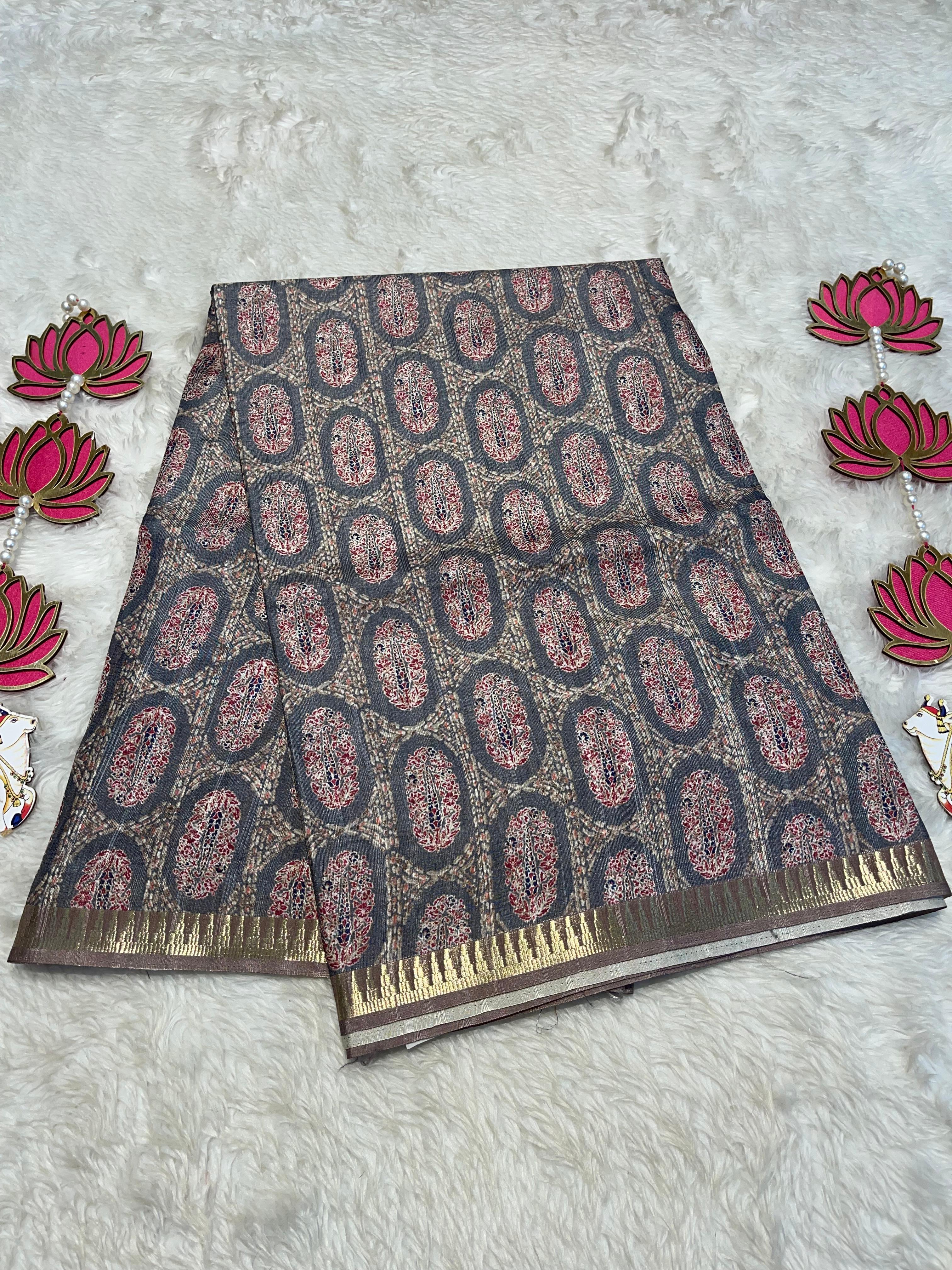 Anika's Semi tussar jute saree with pencil Border - Rathi 03