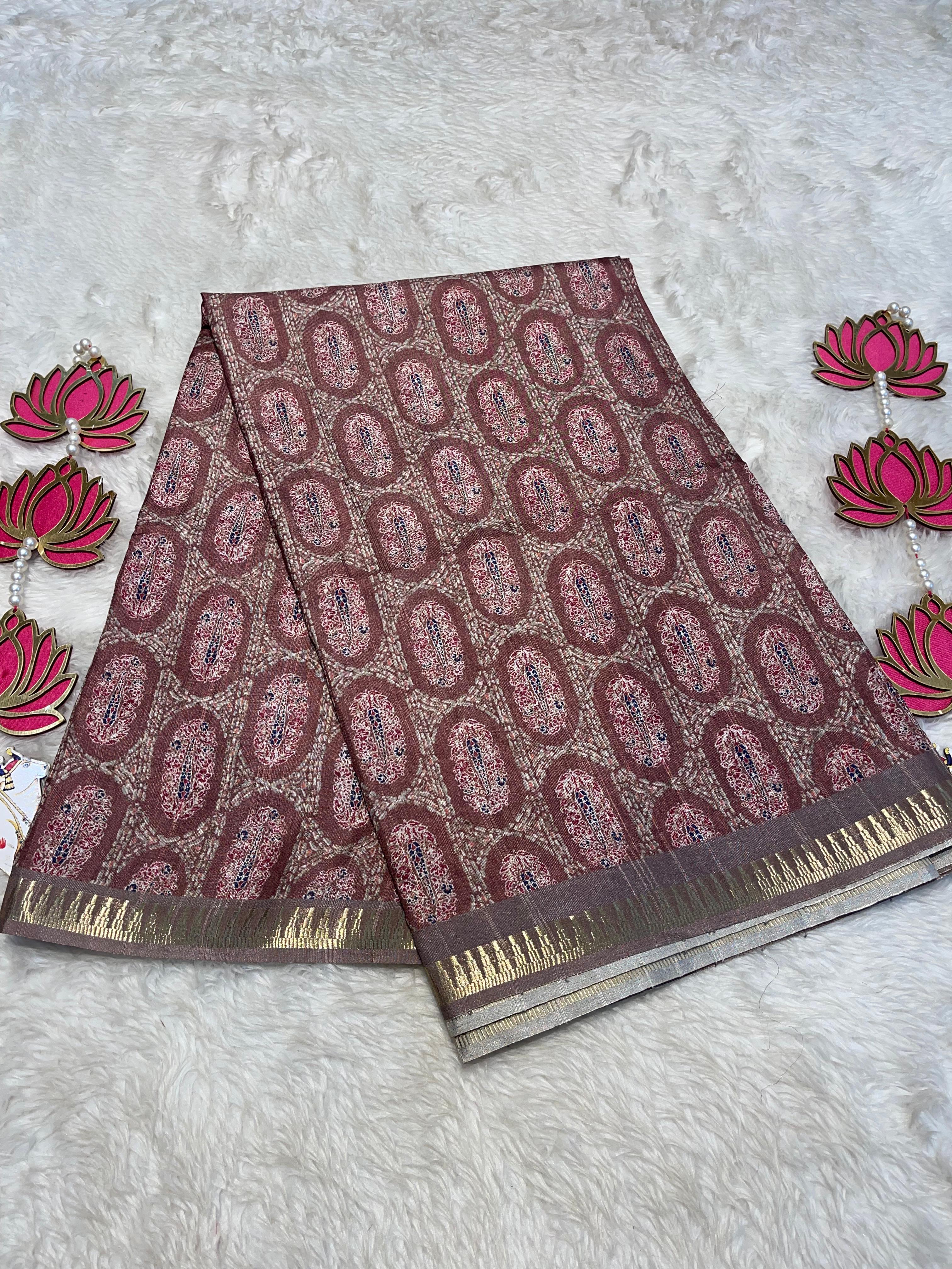 Anika's Semi tussar jute saree with pencil Border - Rathi 01