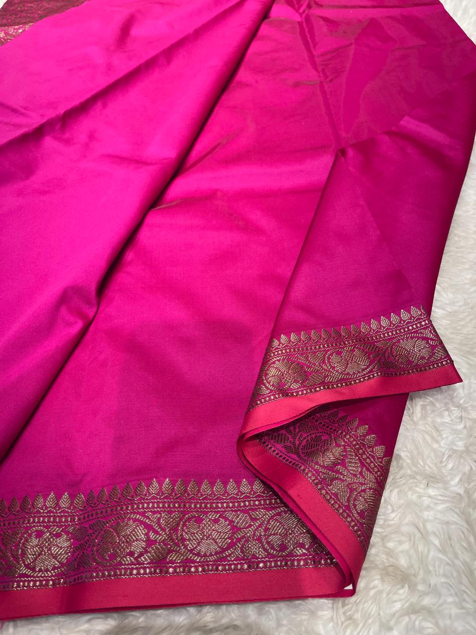 Anika's plain cotton silk Saree-pink