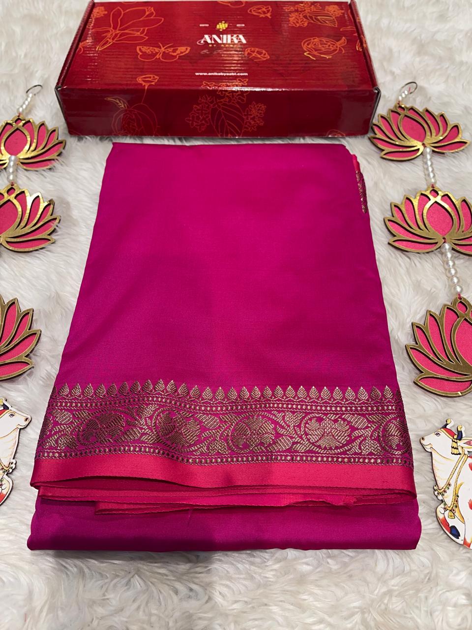 Anika's plain cotton silk Saree-pink