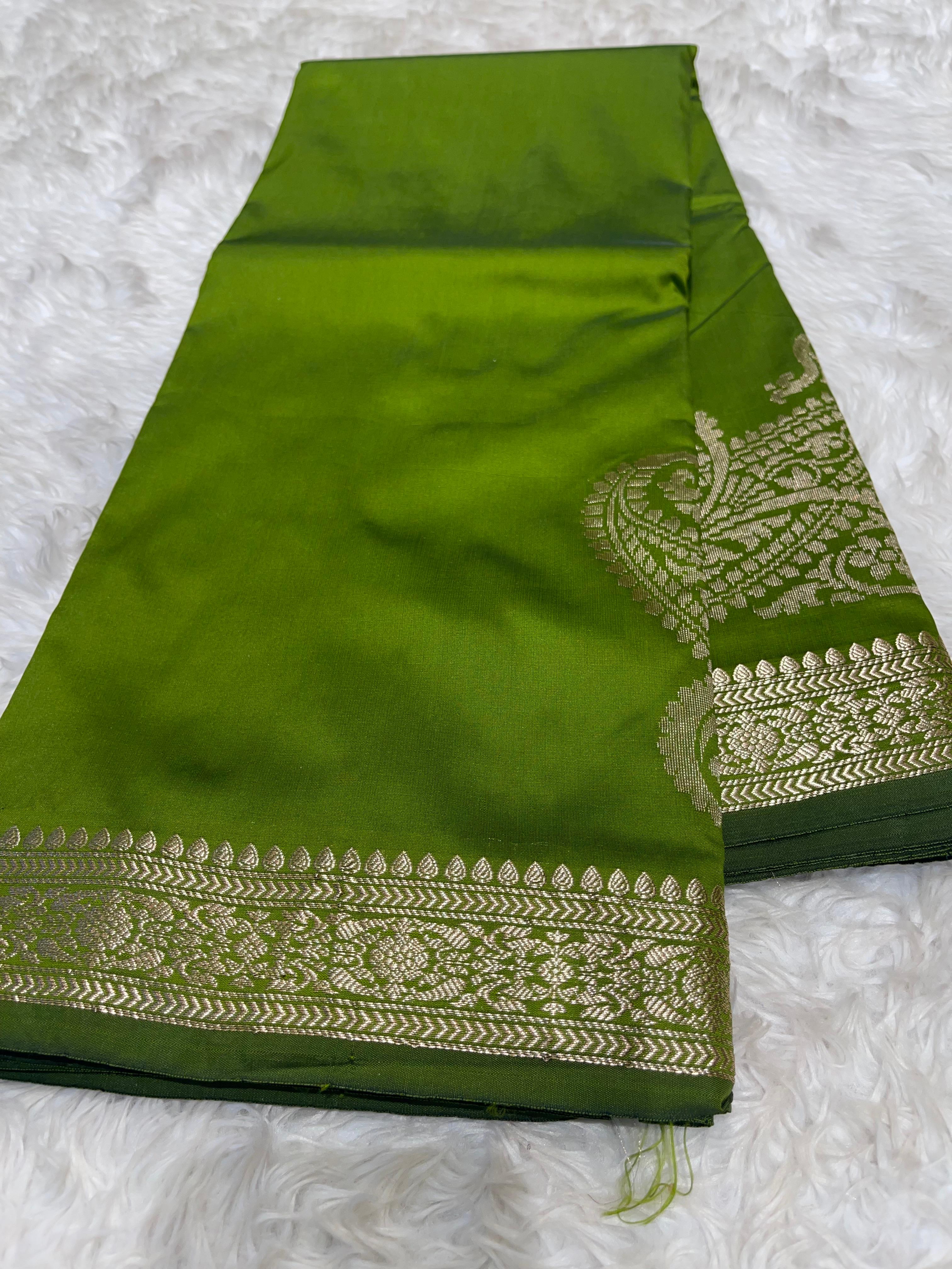 Anika's plain cotton silk Saree-green