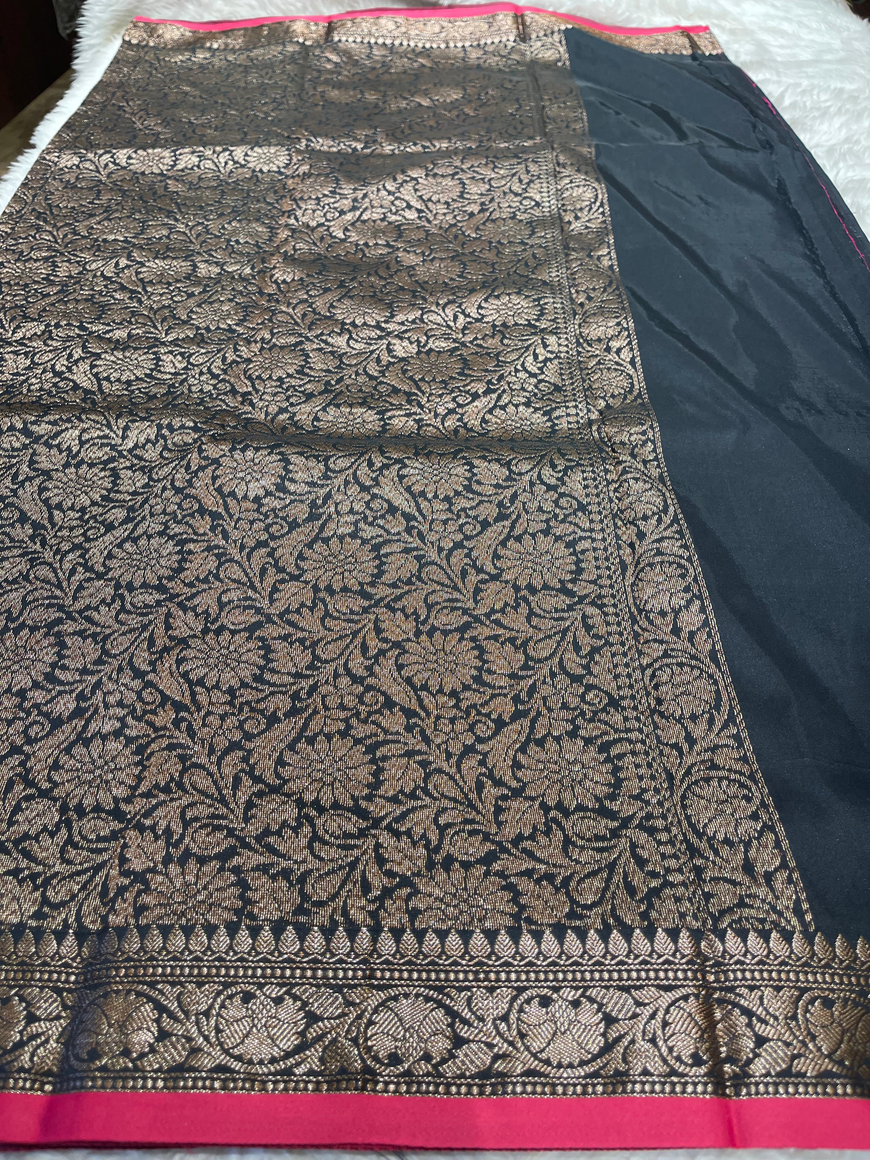 Anika's plain cotton silk Saree-black 2