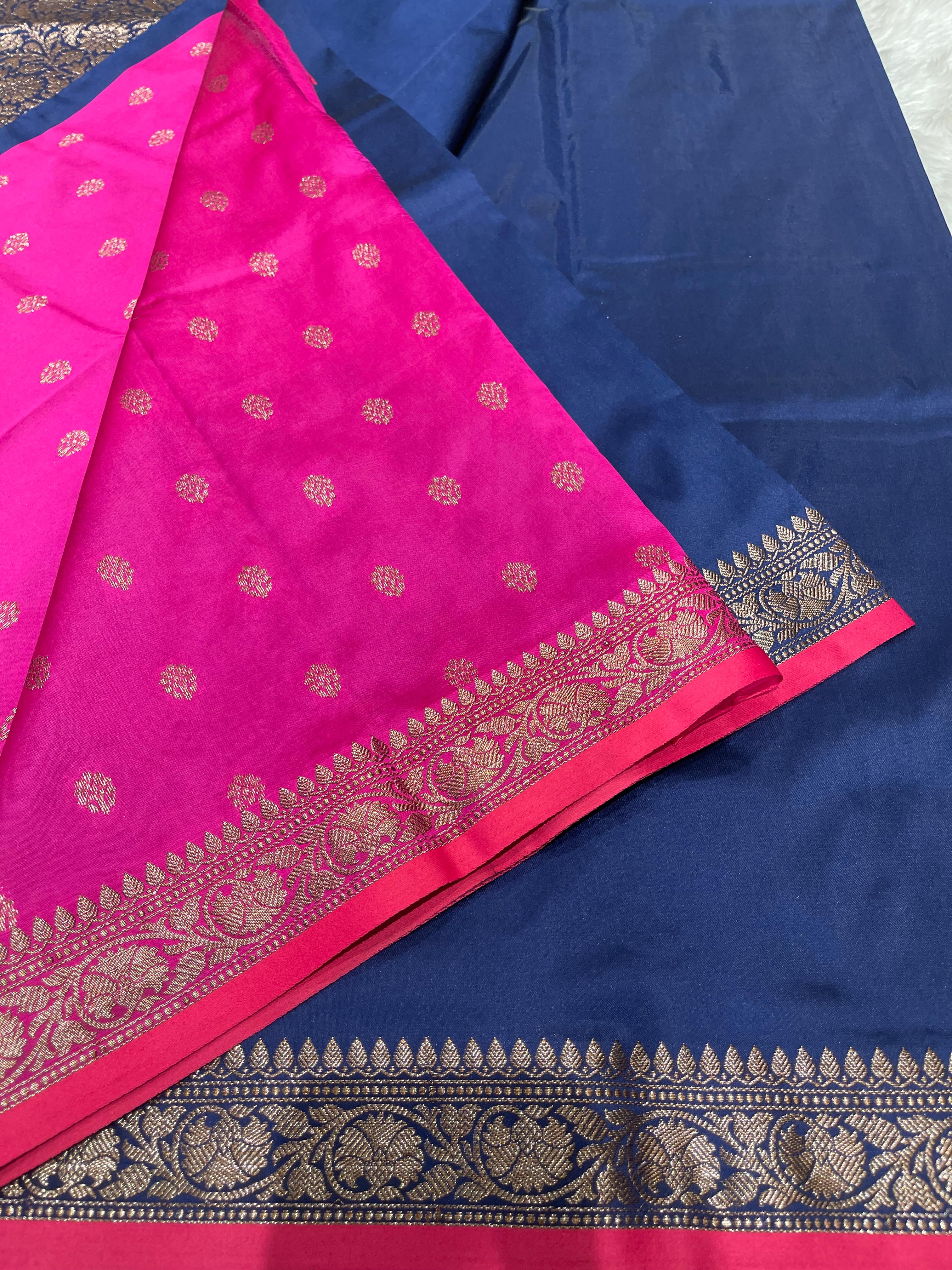 Anika's plain cotton silk Saree-blue