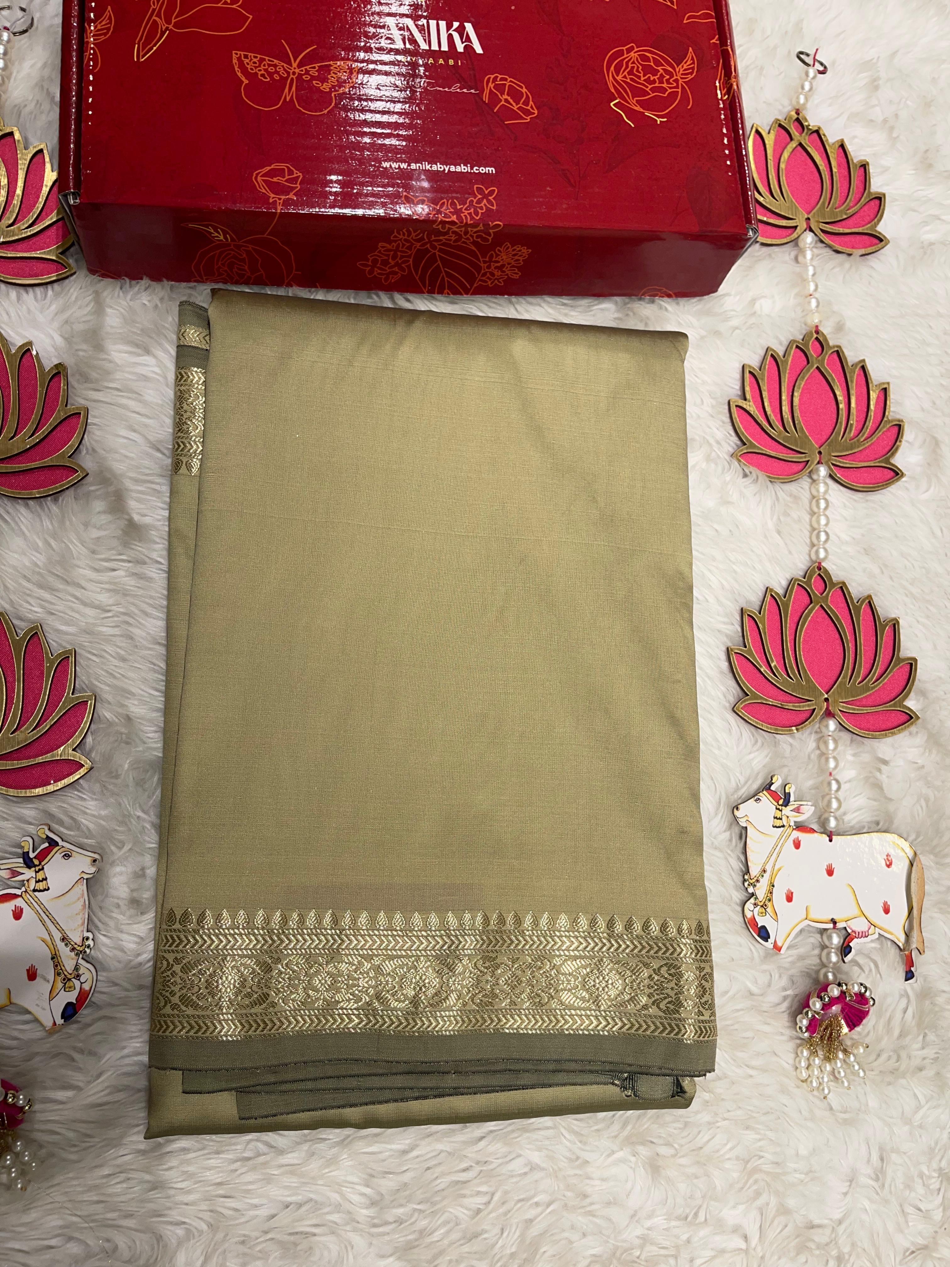 Anika's plain cotton silk Saree-light oldgrey
