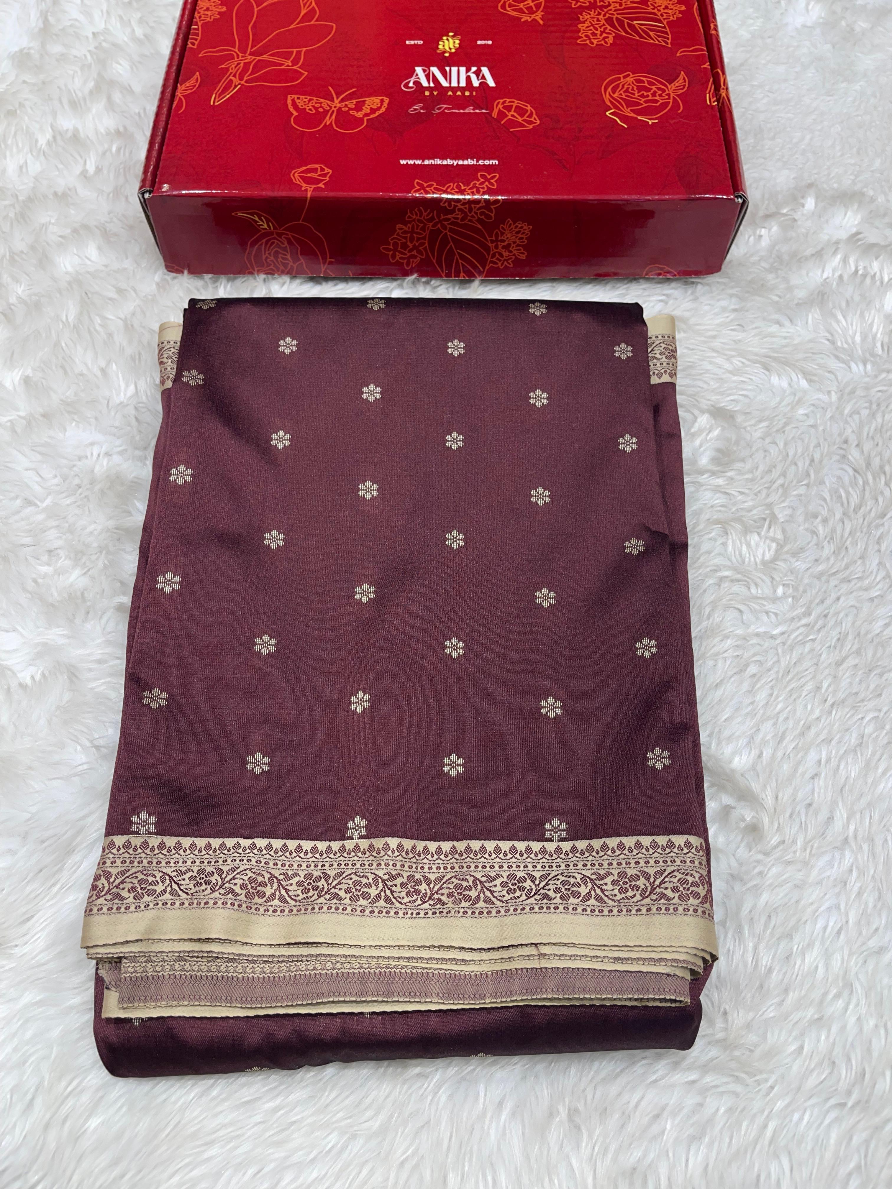 Anika's cotton silk Saree - Butta brown