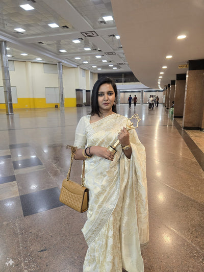 Half White Banarasi Floral Brocade Lace Designer saree