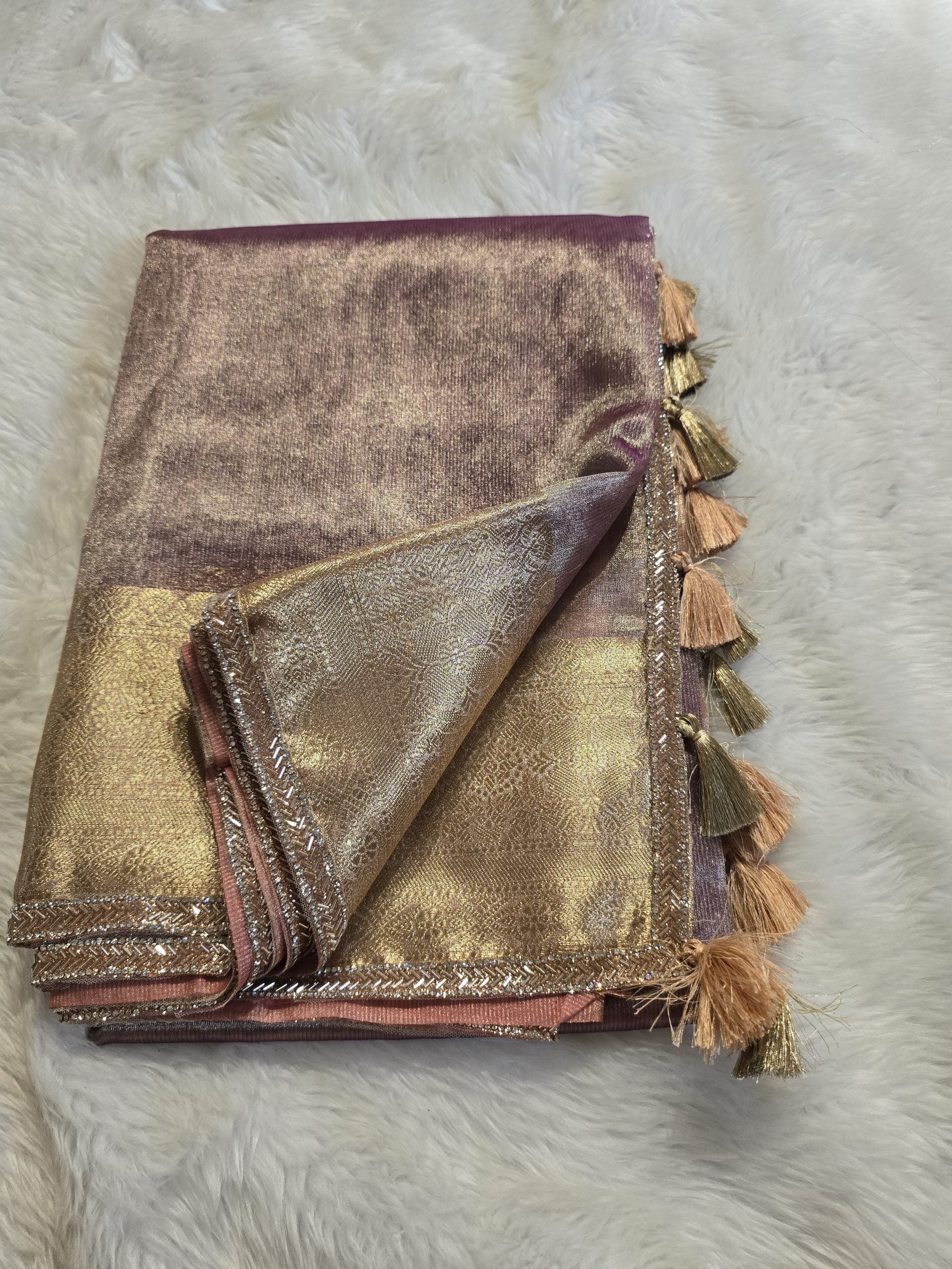 TISSUE LACE-PURPLE PEACH DUAL TONE SAREE