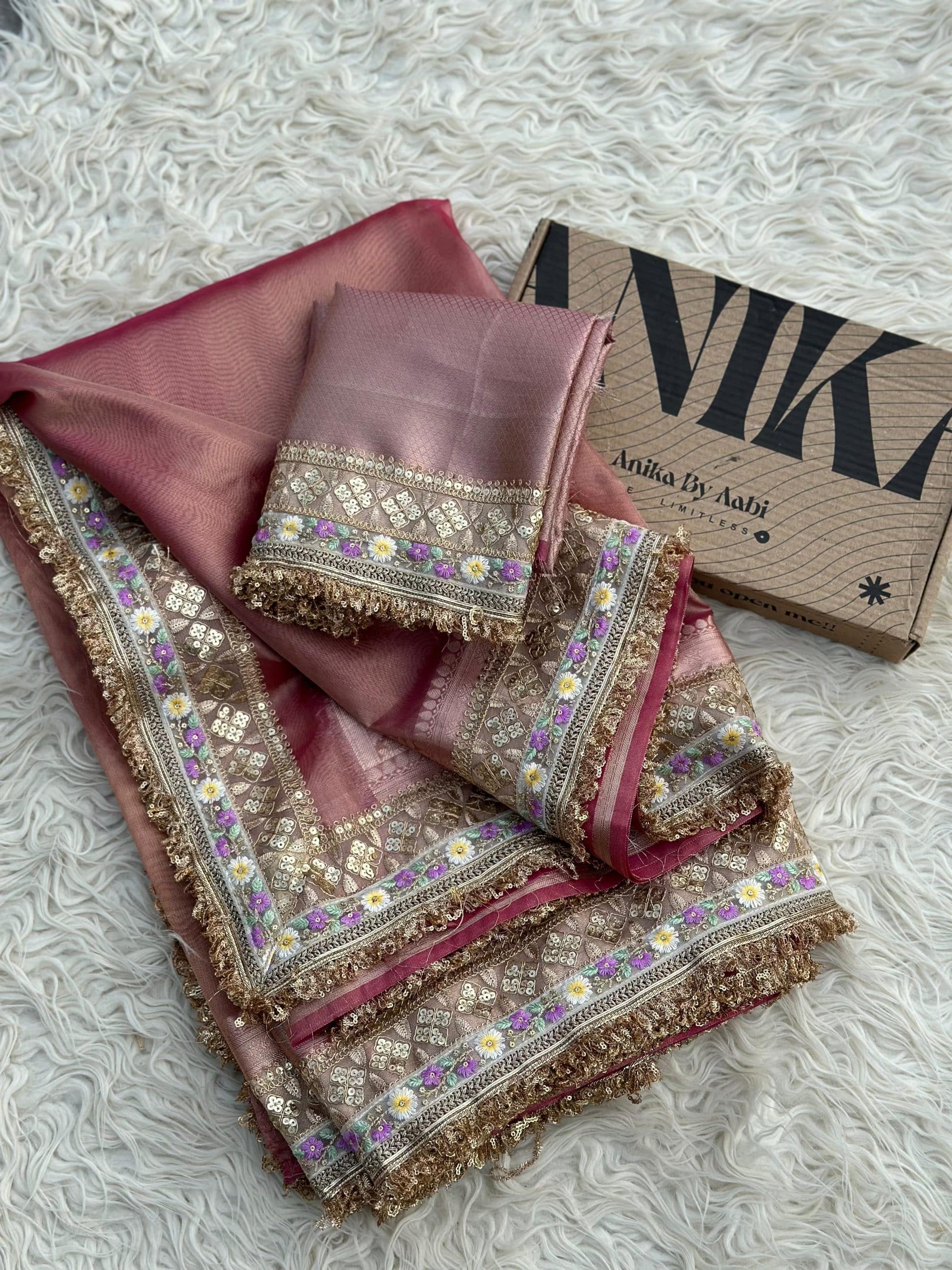 TISSUE LUXE-PINK SAREE
