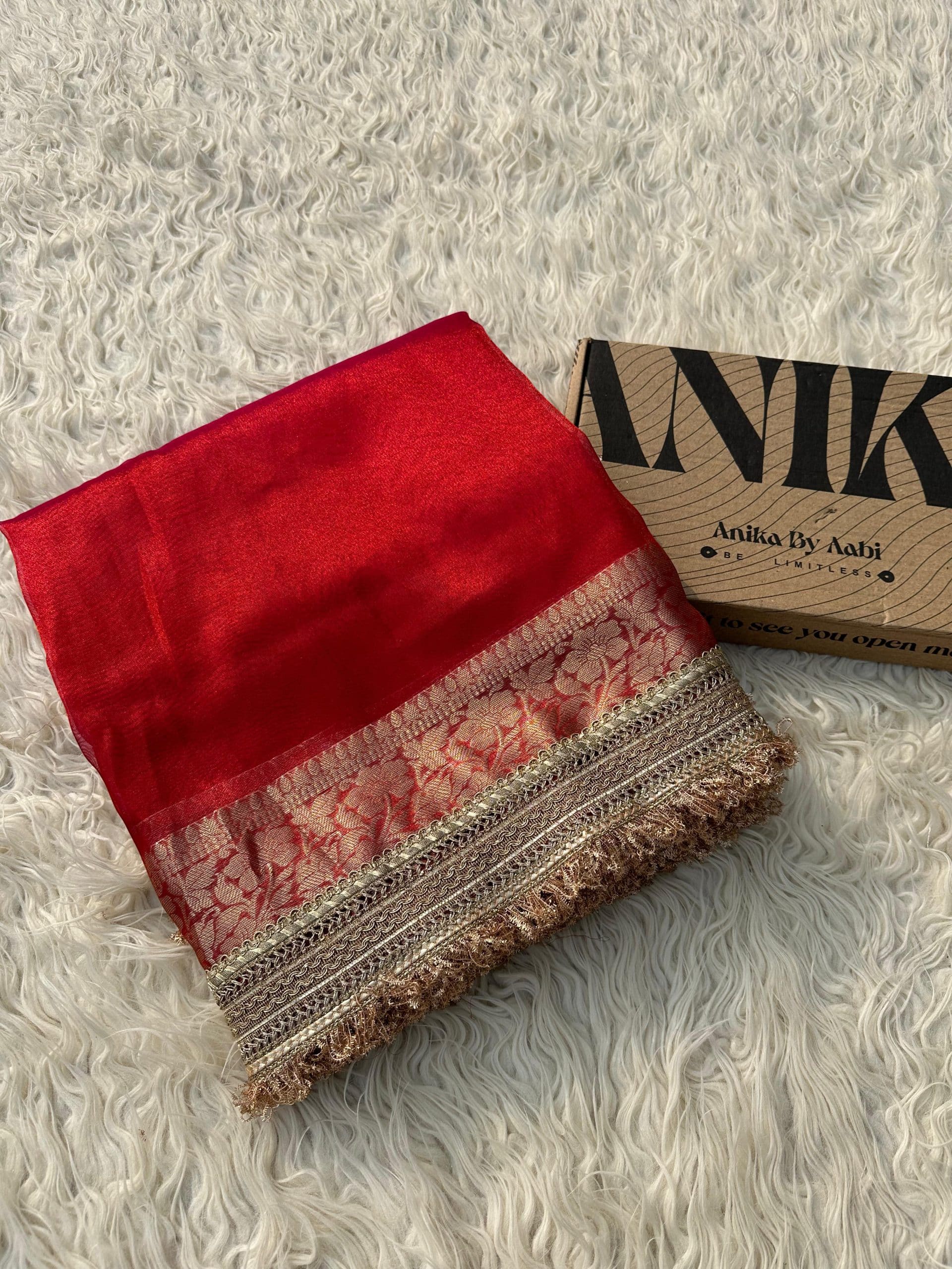 TISSUE LUXE-DARK PINKISH RED DUAL TONE SAREE