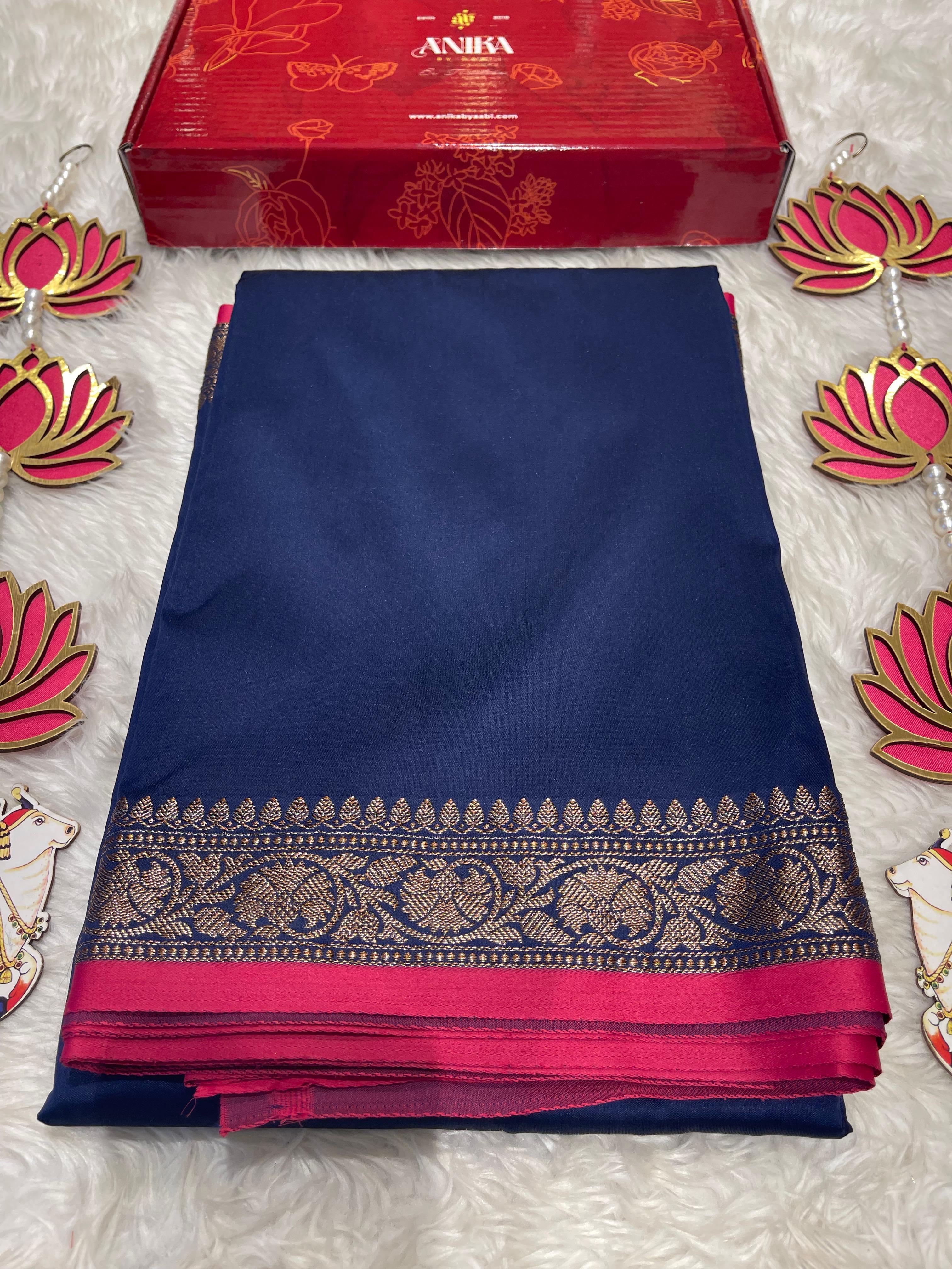 Anika's plain cotton silk Saree-blue