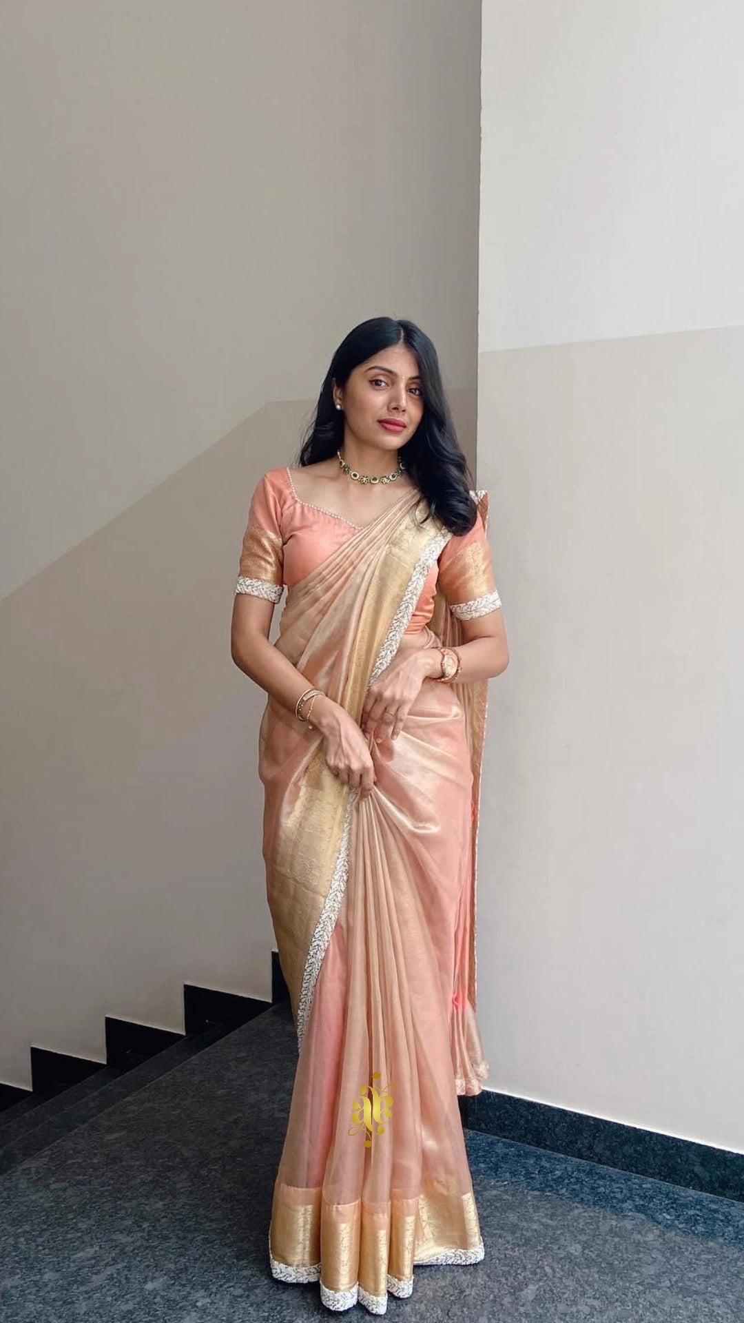 TISSUE BEATS-PASTEL PEACH SAREE