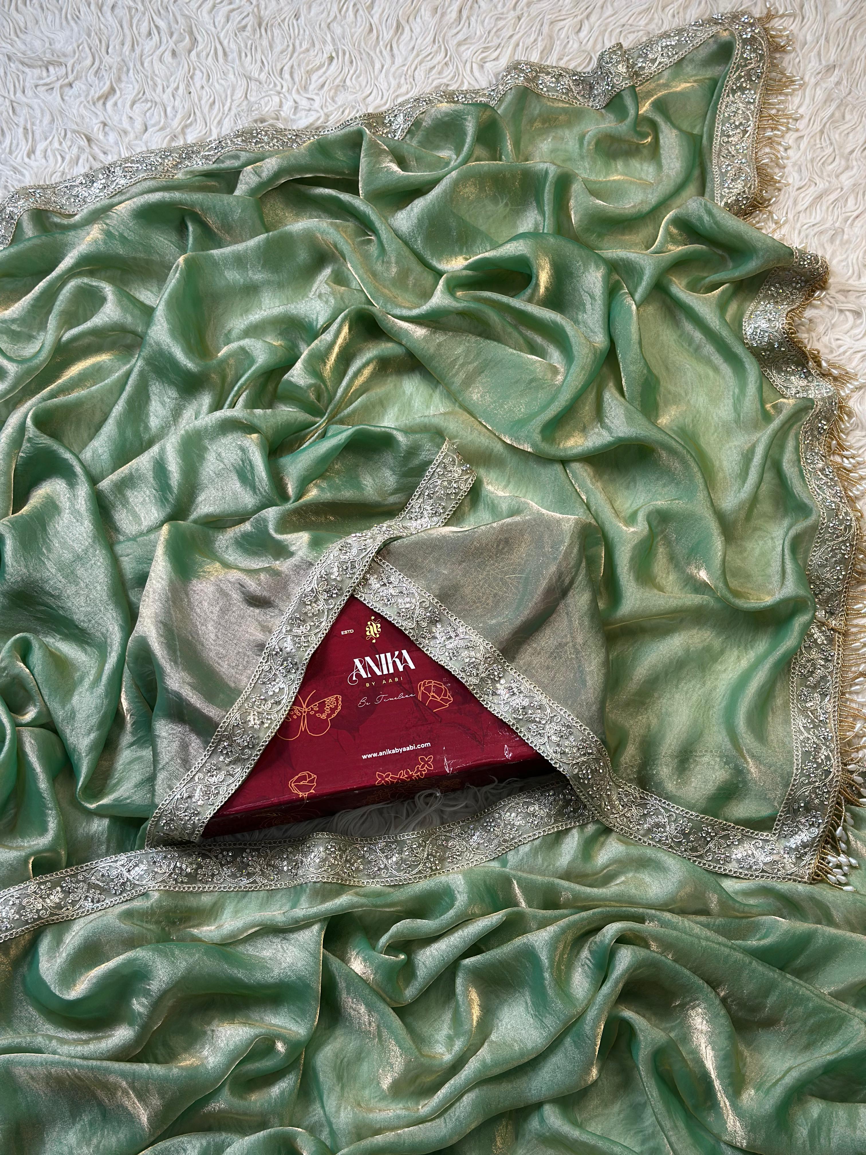 CHAKRA- GLASS TISSUE SILK SAREE | SEA GREEN