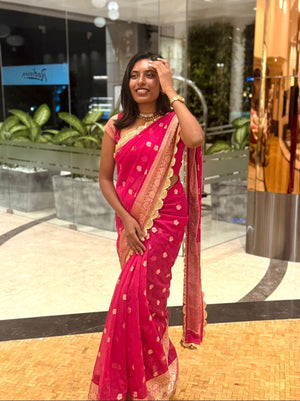 Rani Pink Tissue Silk Saree With Lace - Alia