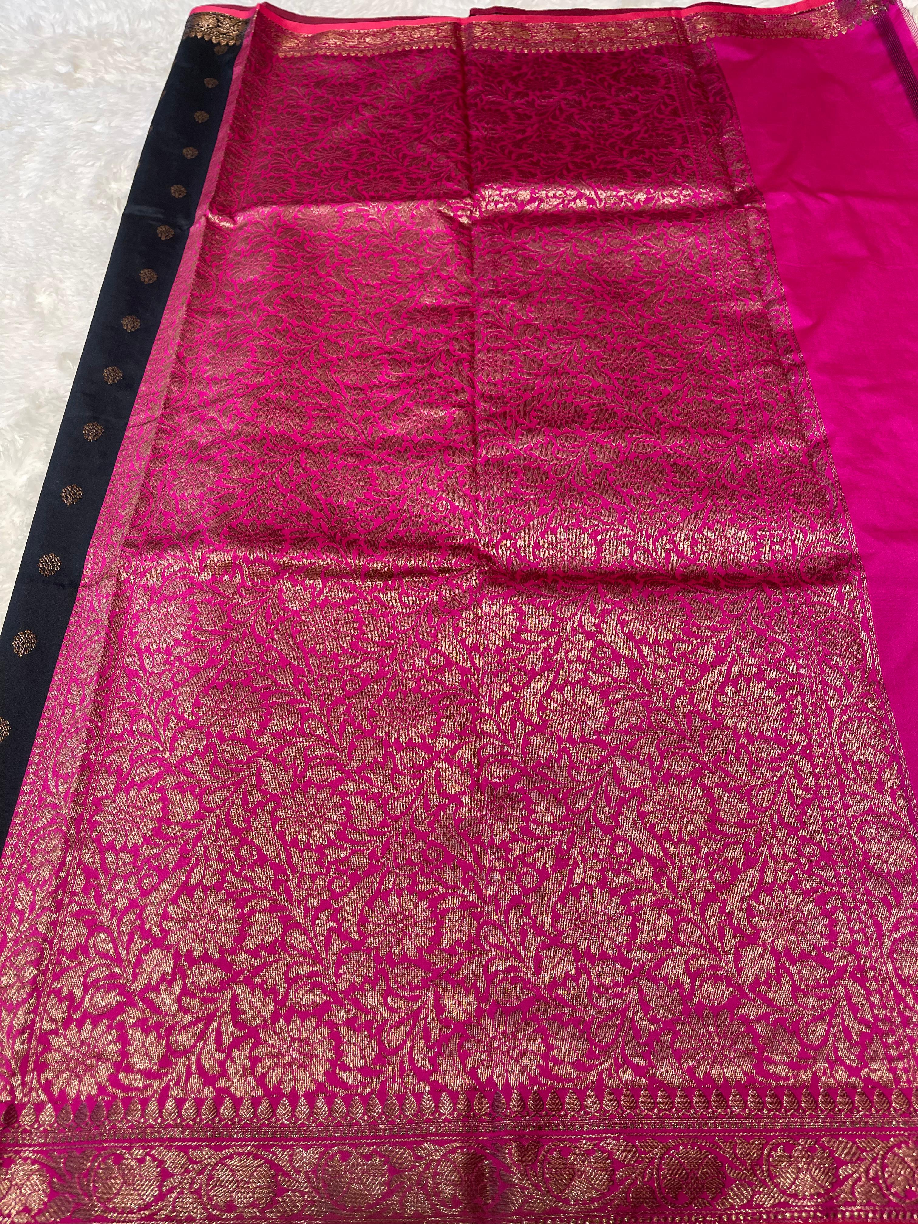 Anika's cotton silk Saree -Black pink butta