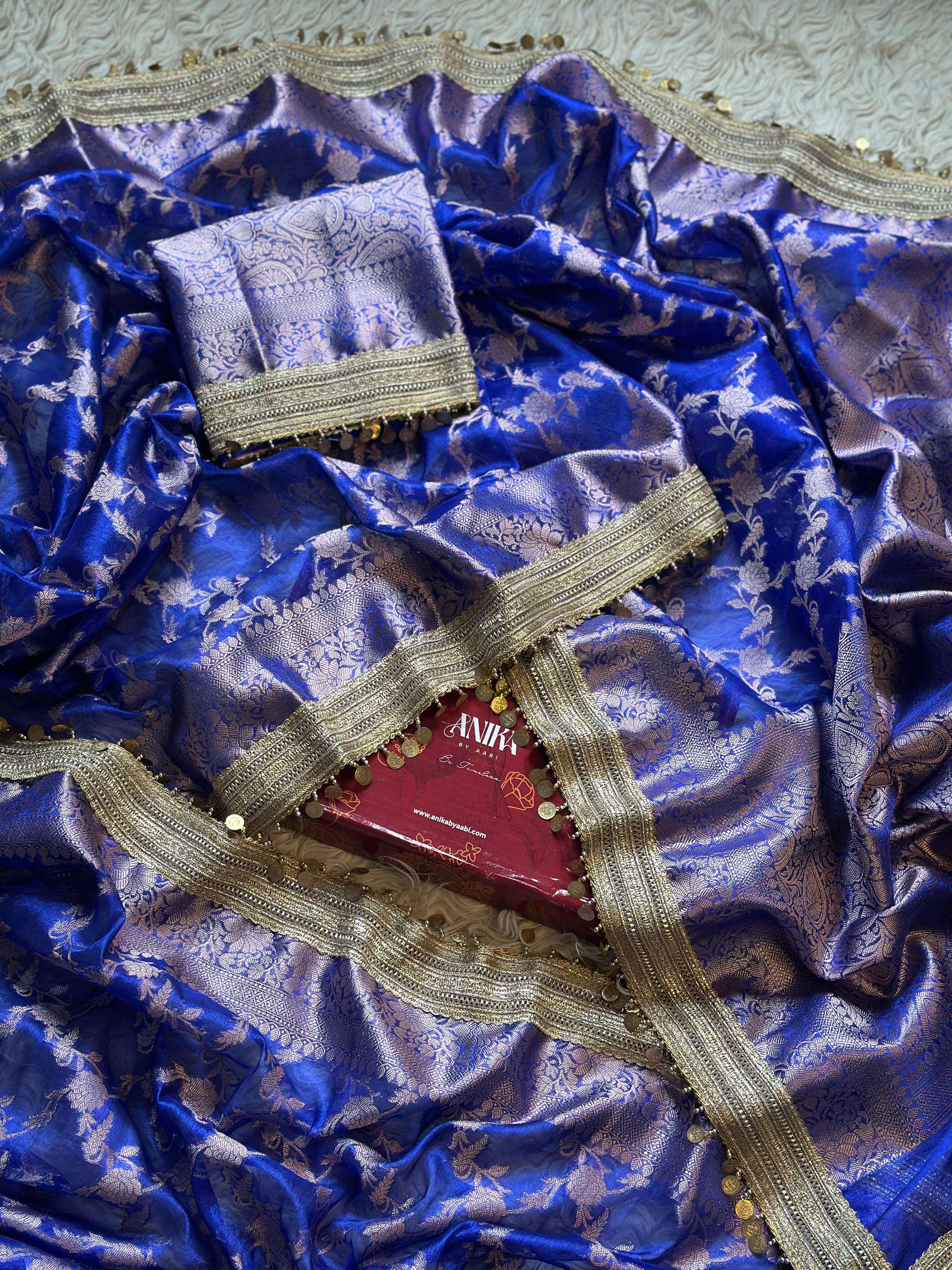 TISSUE LUXE-FLORA ROYAL BLUE  SAREE