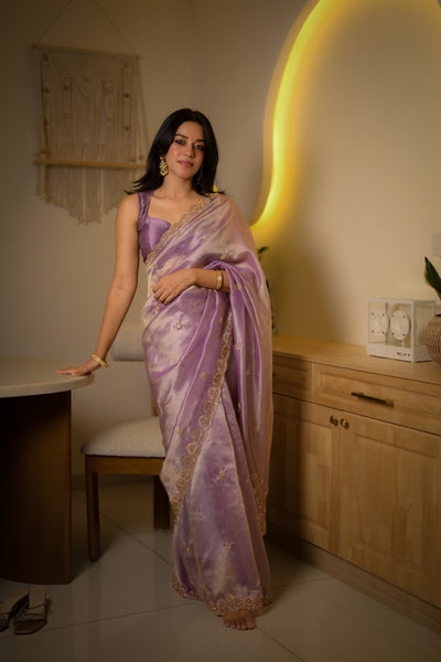 Classic Lilac Designer Tissue silk saree - Anaya Mirna Festive Edit