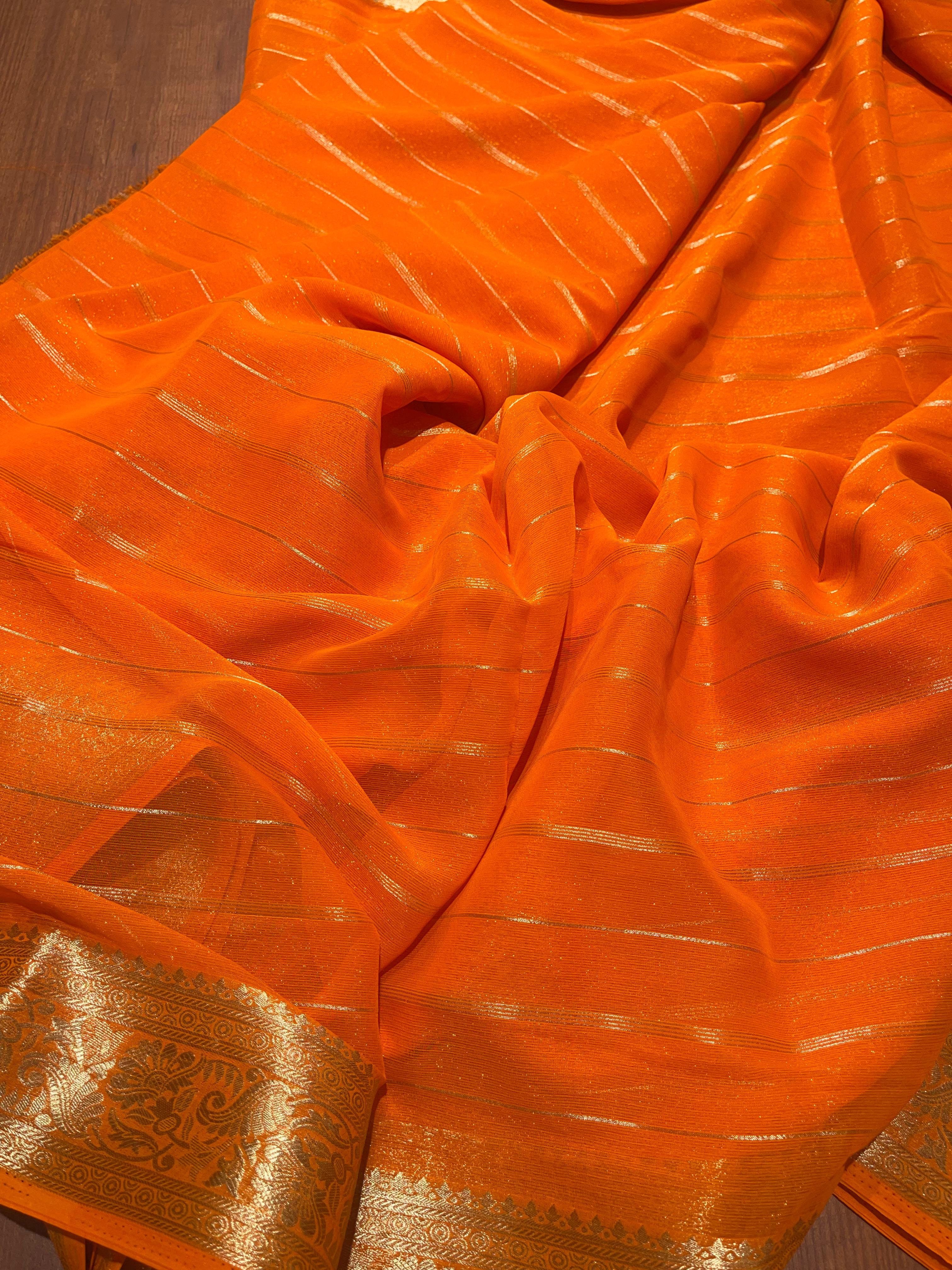 Anika's banarasi Chiffon silk saree - fanta Orange
