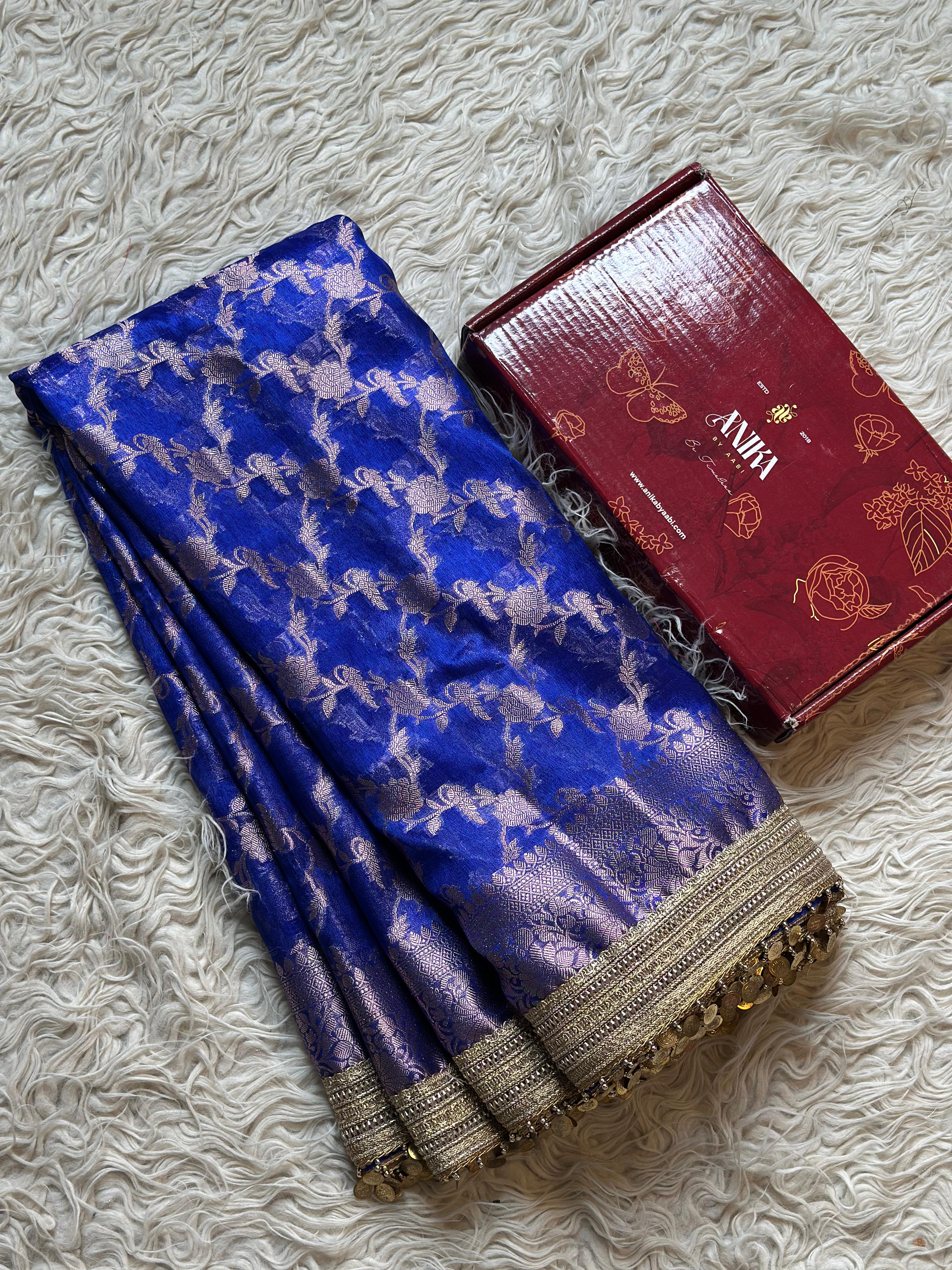 TISSUE LUXE-FLORA ROYAL BLUE  SAREE