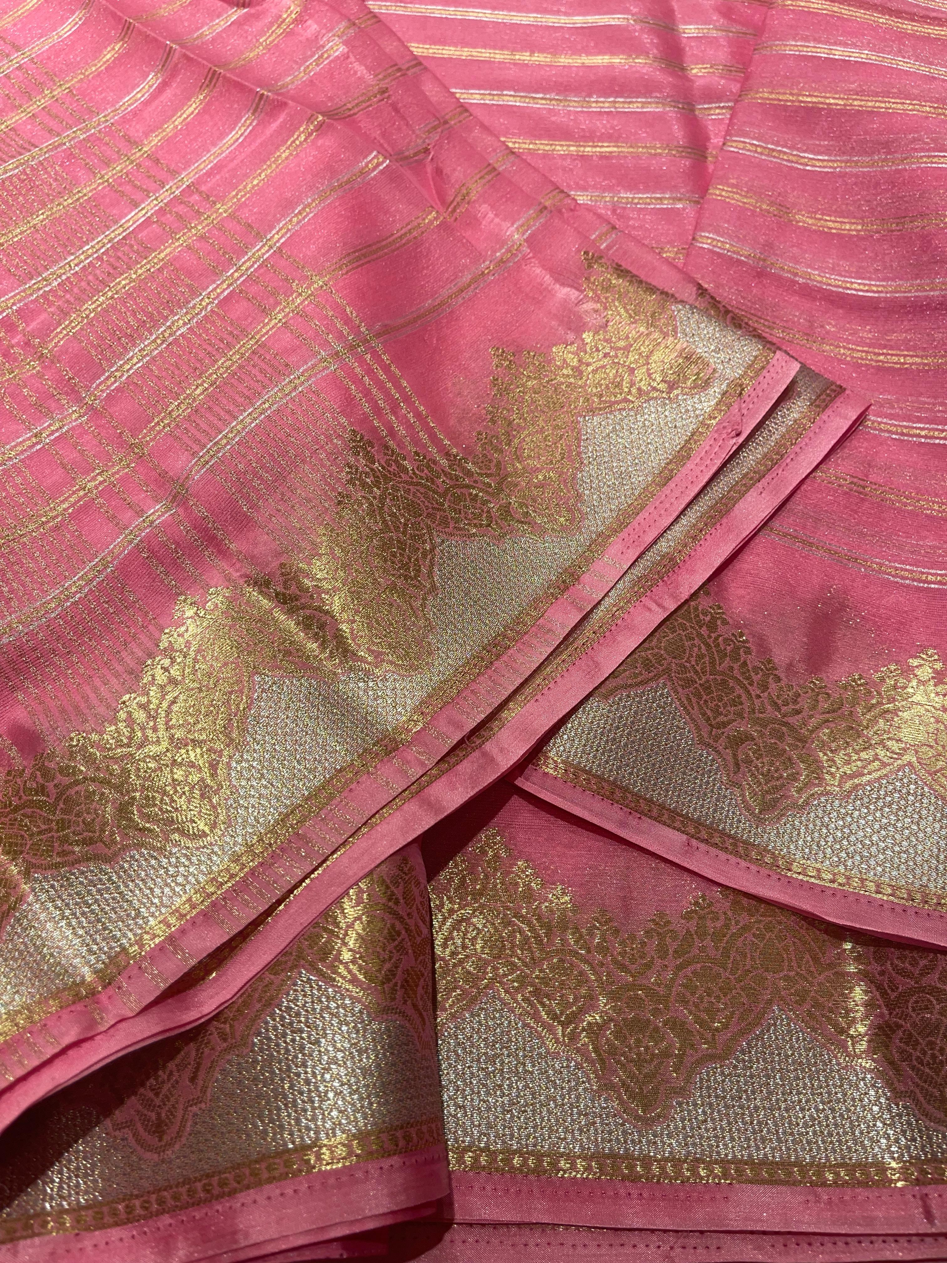 Anika's banarasi Chiffon silk saree - Baby pink