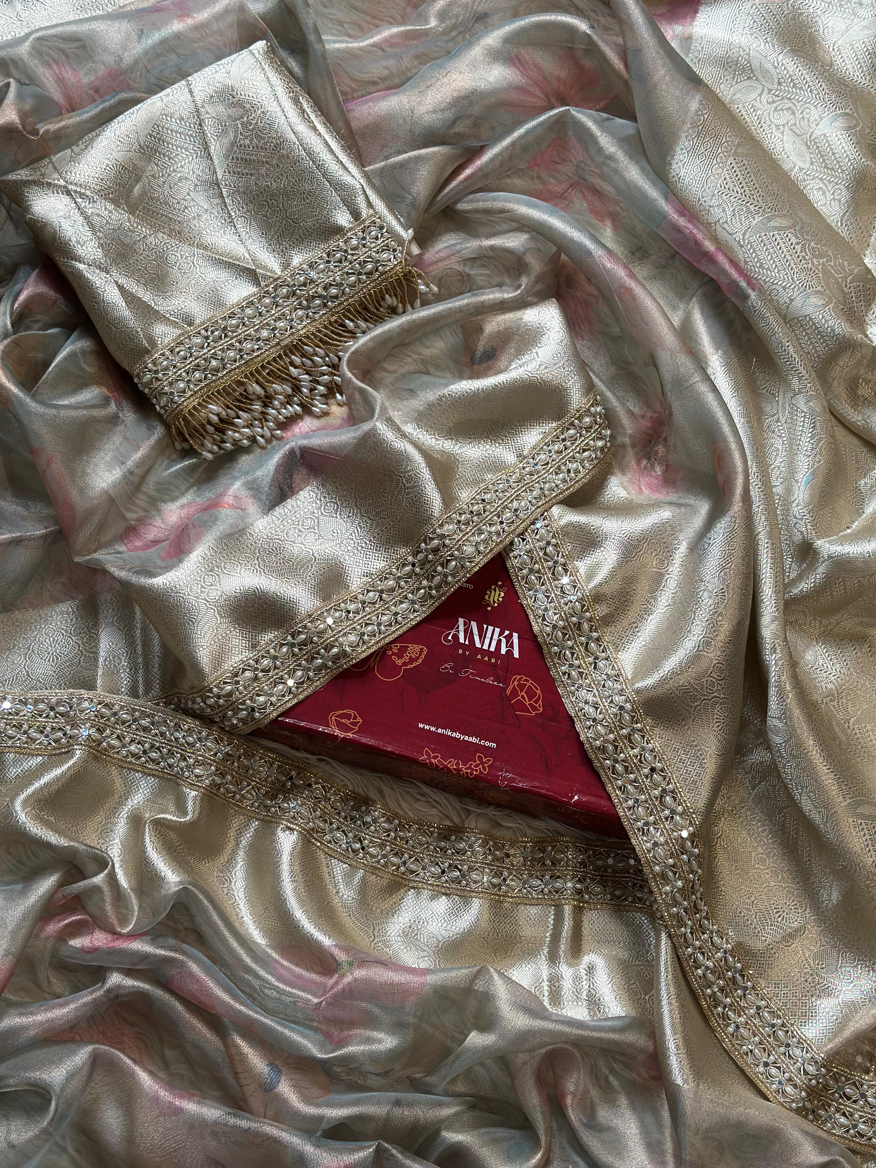 TISSUE LUXE FLORAL - FESTIVE EDIT -PASTEL BLUE DUAL TONE