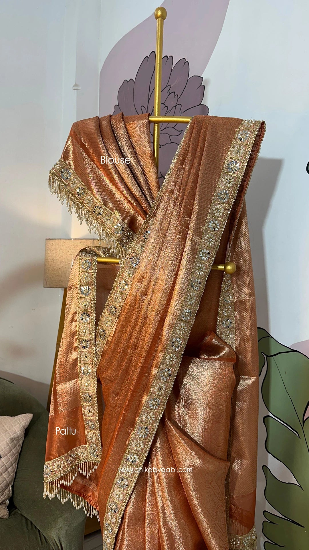 Anika's Banarasi Tissue Brocade silk saree | Sunset Orange | MARGAZHI